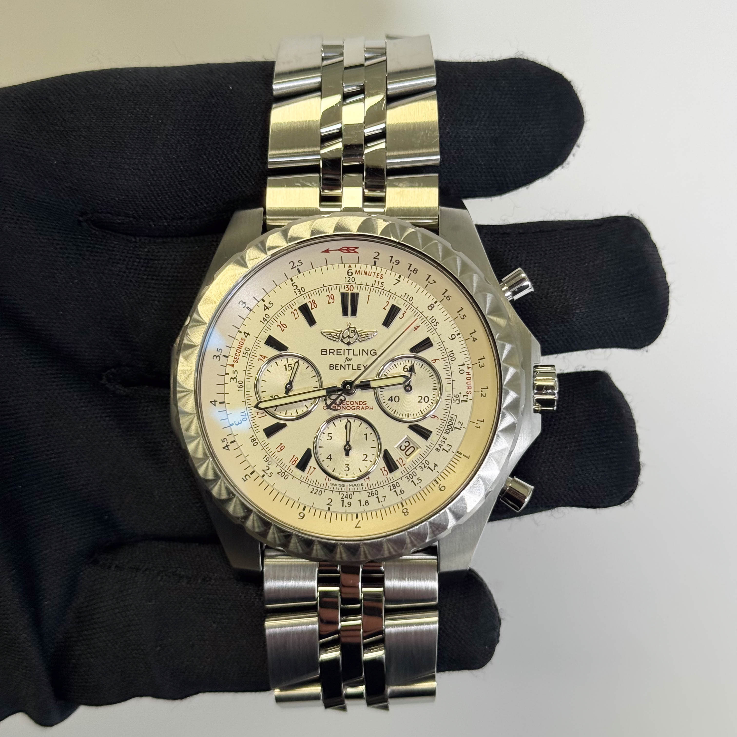 Breitling Bentley 49mm White Dial Watch Ref# A25366 - Happy Jewelers Fine Jewelry Lifetime Warranty