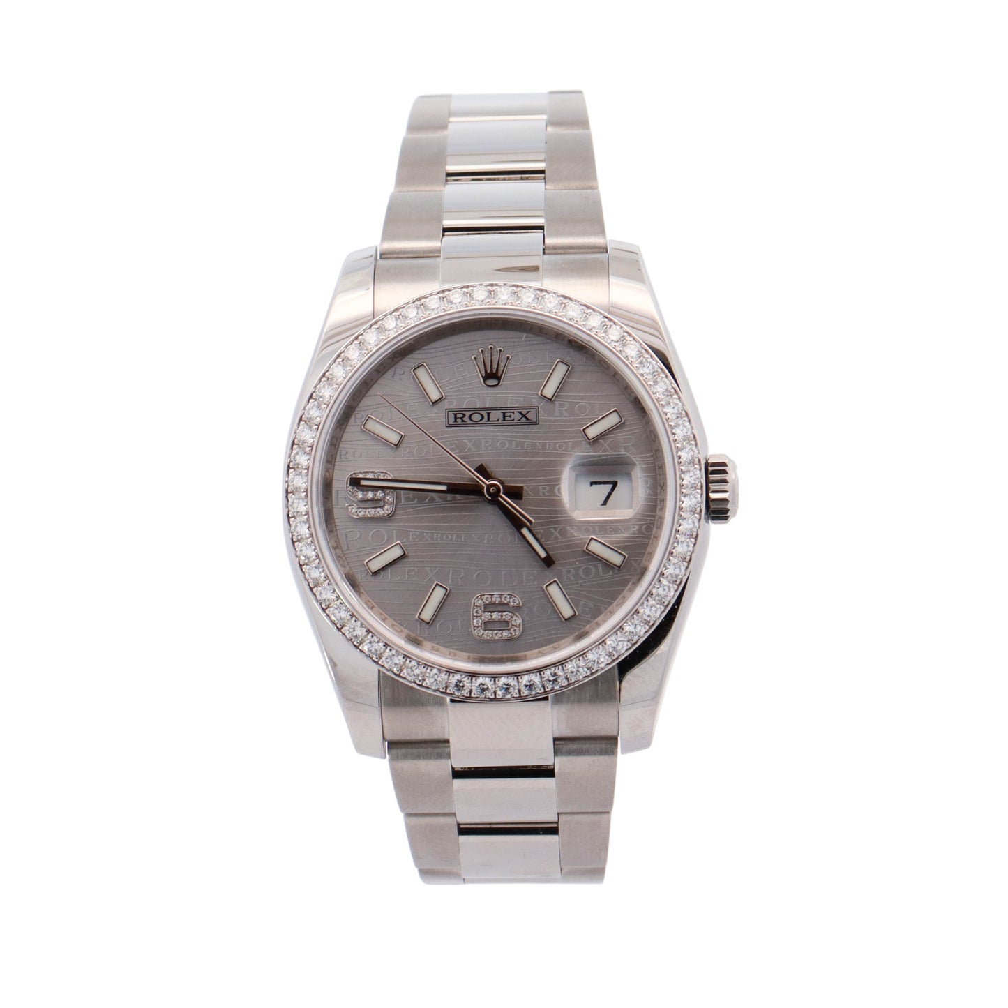 Rolex Datejust Stainless Steel 36mm Silver Diamond & Stick Dial Watch Reference #: 116244 - Happy Jewelers Fine Jewelry Lifetime Warranty