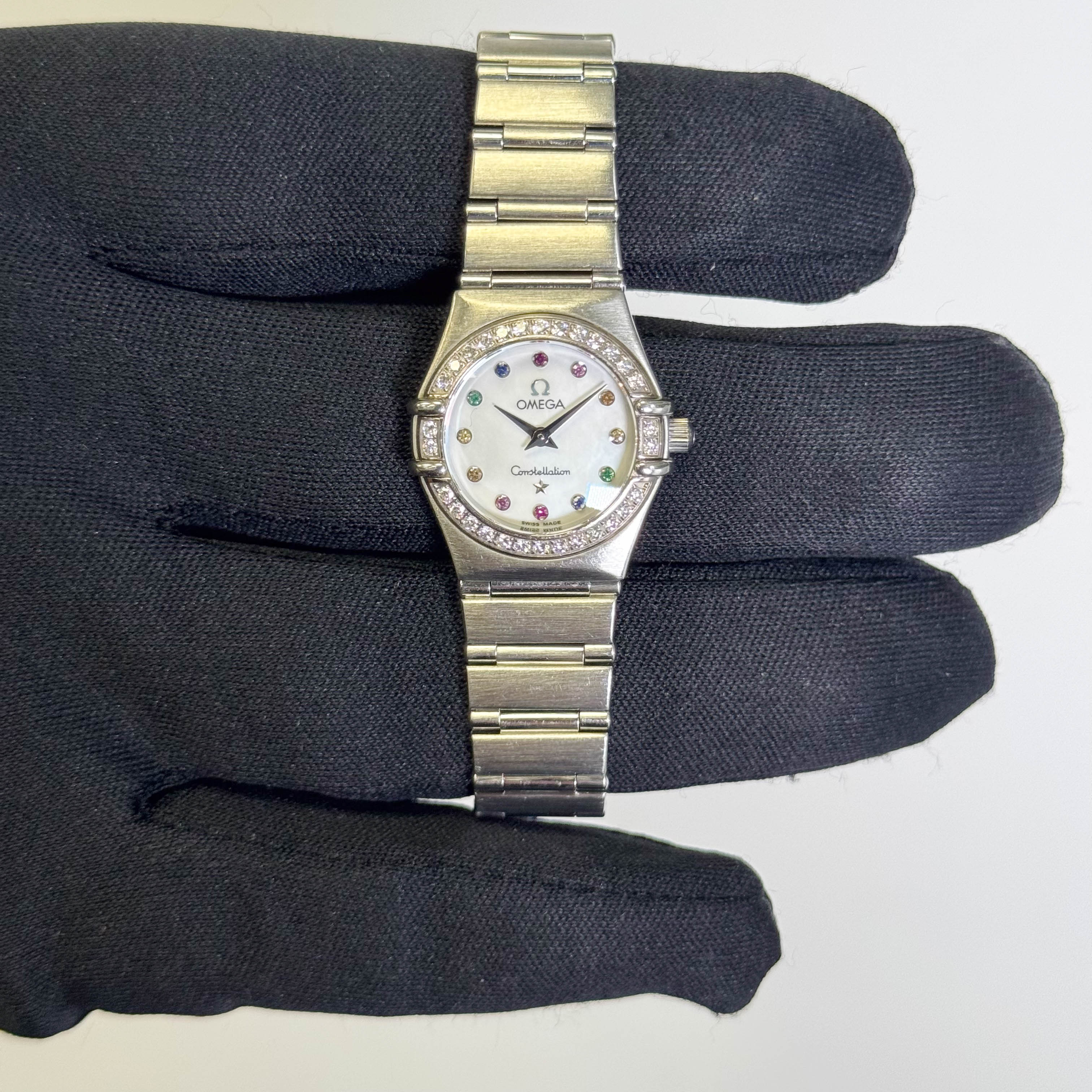 Omega Constellation Stainless Steel 22.5mm MOP Rainbow Gemstone Watch Ref# 1460.79.00 - Happy Jewelers Fine Jewelry Lifetime Warranty