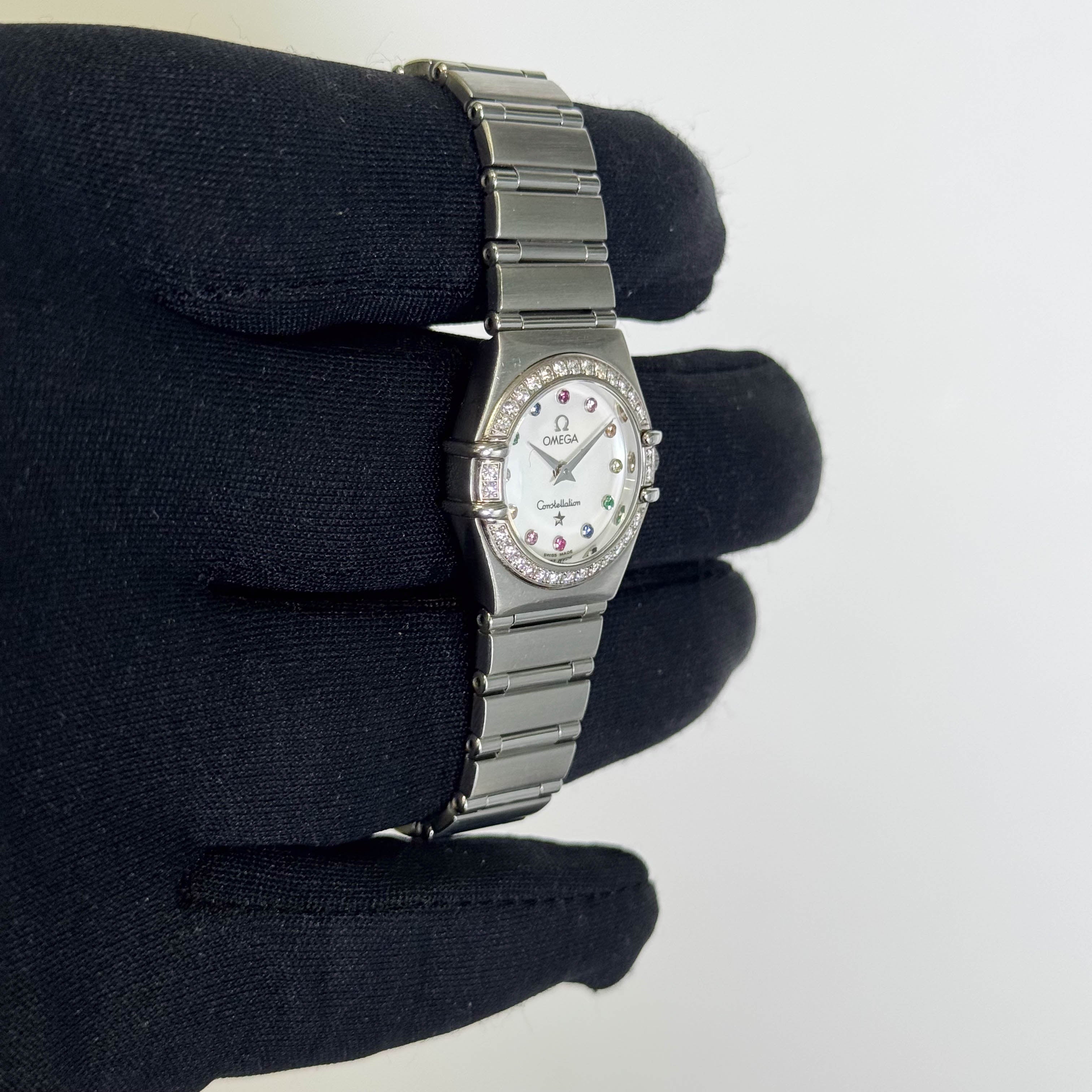 Omega Constellation Stainless Steel 22.5mm MOP Rainbow Gemstone Watch Ref# 1460.79.00 - Happy Jewelers Fine Jewelry Lifetime Warranty