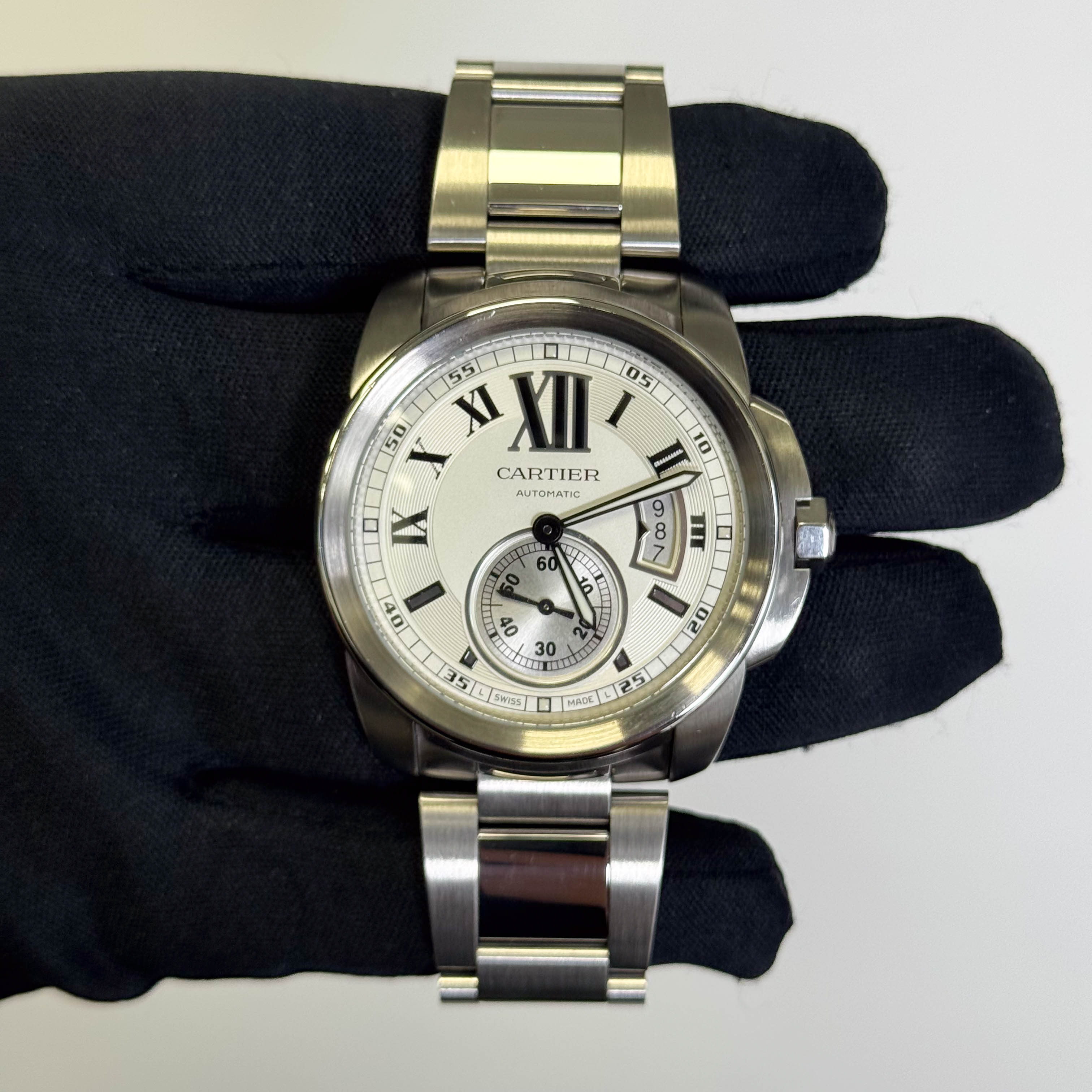 Cartier Calibre De Stainless Steel 42mm Silver Roman Dial Watch Ref# W7100015 - Happy Jewelers Fine Jewelry Lifetime Warranty