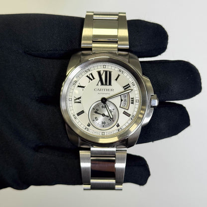 Cartier Calibre De Stainless Steel 42mm Silver Roman Dial Watch Ref# W7100015 - Happy Jewelers Fine Jewelry Lifetime Warranty