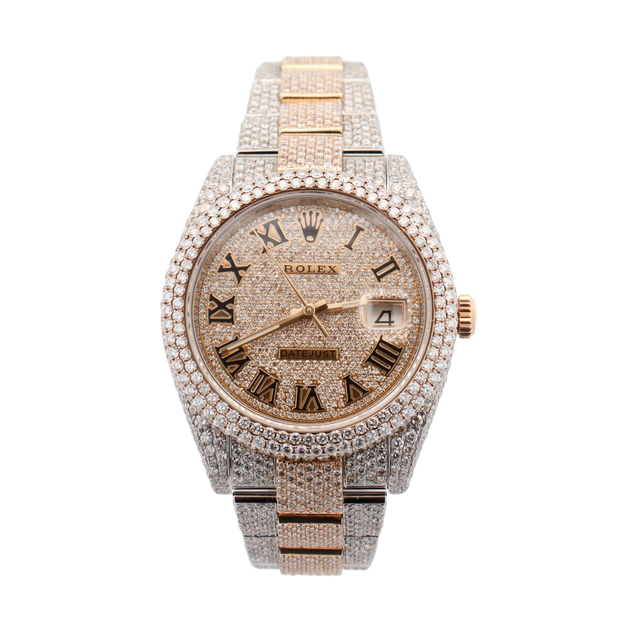 Rolex Datejust Two Tone Yellow Gold & Steel Completely Iced Out 41mm Pave Roman Dial Watch Reference #: 126333 - Happy Jewelers Fine Jewelry Lifetime Warranty