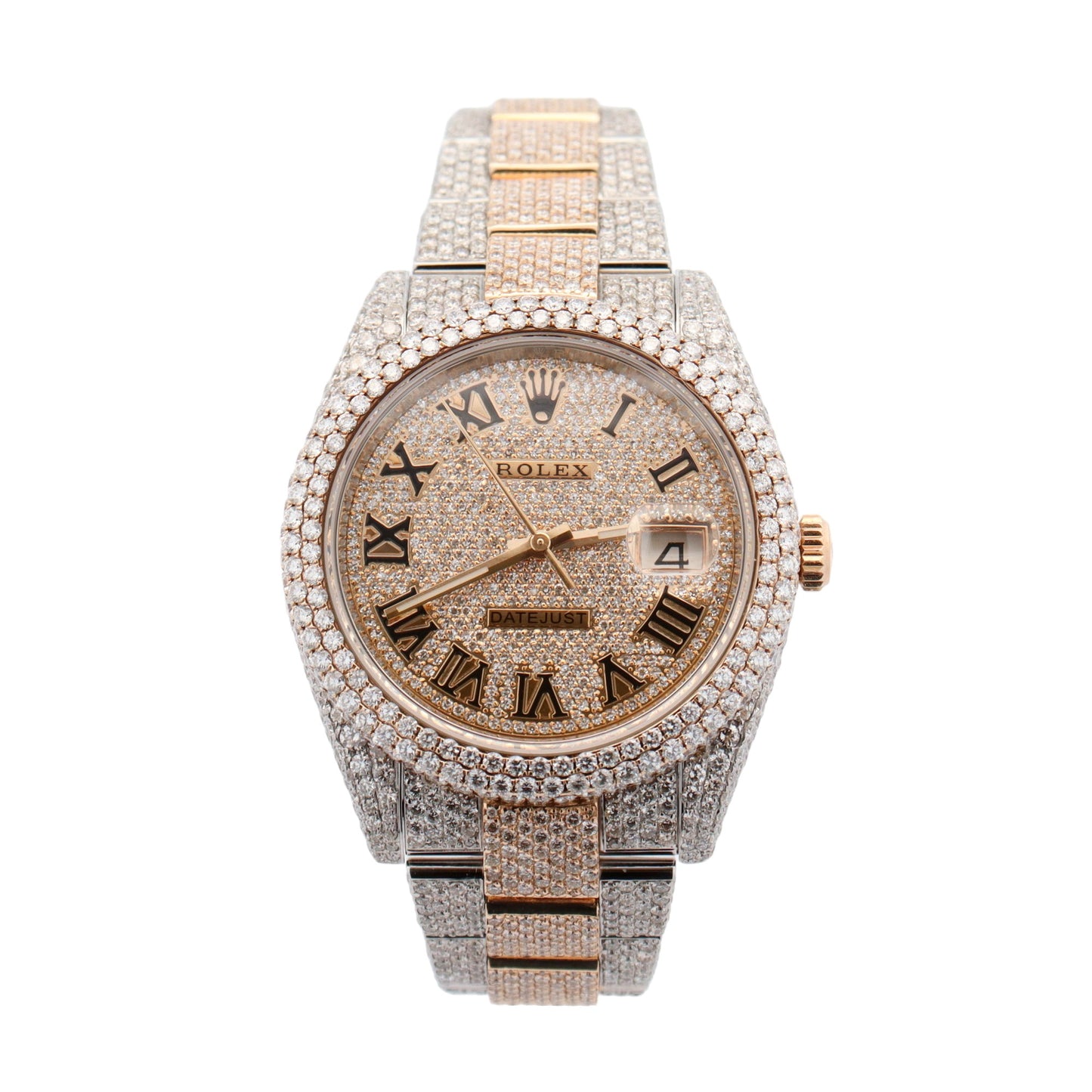 Rolex Datejust Two Tone Yellow Gold & Steel Completely Iced Out 41mm Pave Roman Dial Watch Reference #: 126333 - Happy Jewelers Fine Jewelry Lifetime Warranty