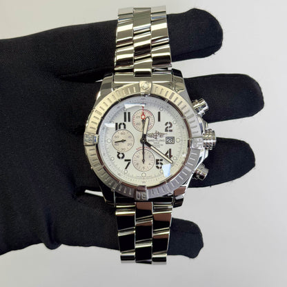 Breitling Super Avenger Stainless Steel 48mm White Dial Watch Ref# A13370 - Happy Jewelers Fine Jewelry Lifetime Warranty