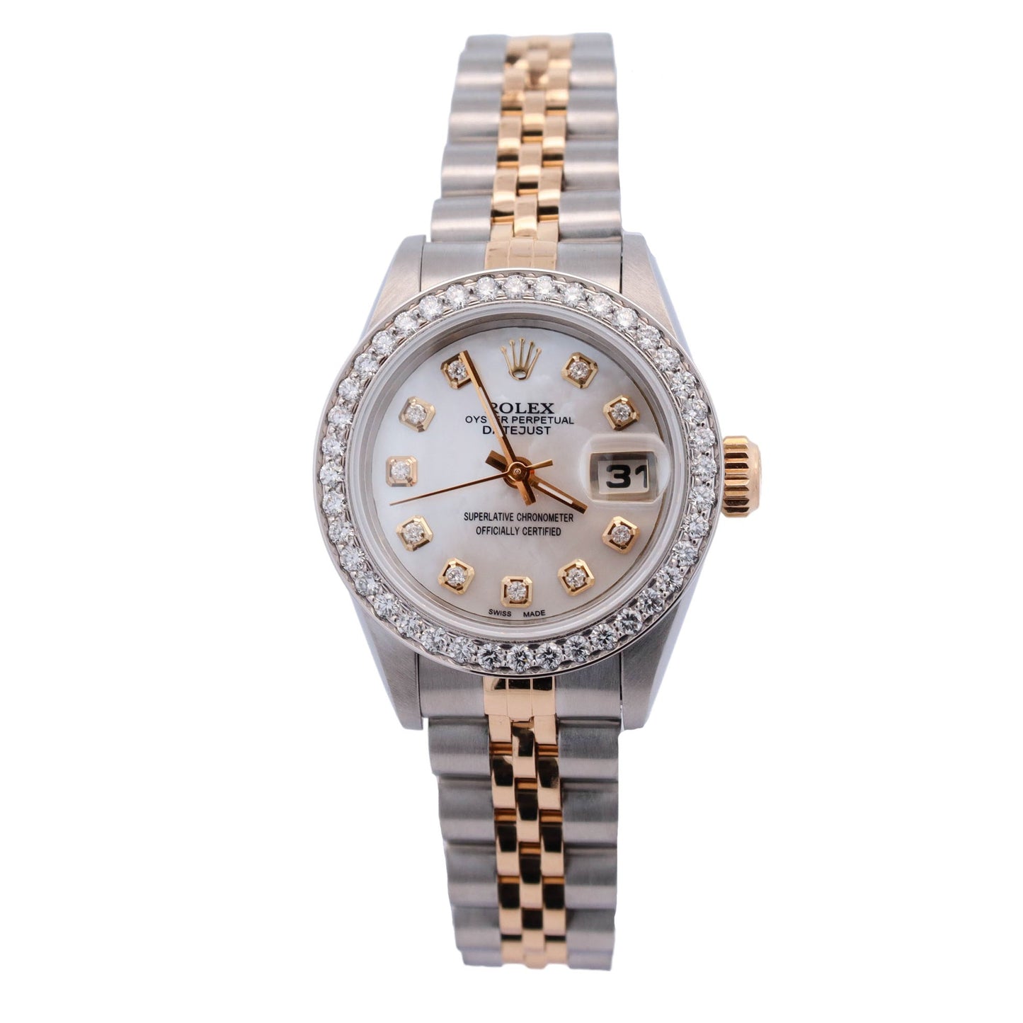Rolex Datejust Steel & Yellow Gold 26mm MOP Diamond Dial Watch Reference#: 69173 - Happy Jewelers Fine Jewelry Lifetime Warranty