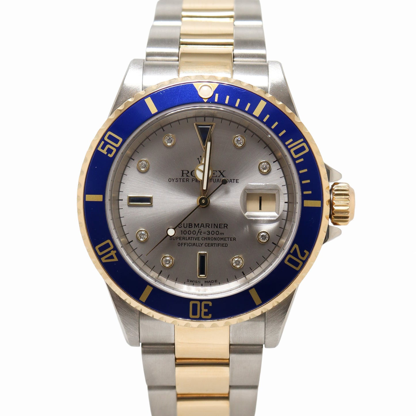 Rolex Submariner Date 40mm "Slate Serti" Yellow Gold & Stainless Steel Slate Diamond Dot Reference #: 16613Dial Watch - Happy Jewelers Fine Jewelry Lifetime Warranty