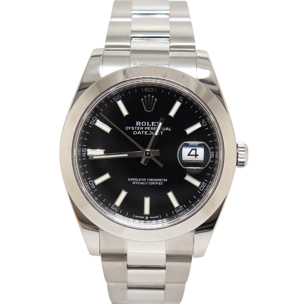 Rolex Datejust Stainless Steel 41mm Black Stick Dial Watch Reference#: 126300 - Happy Jewelers Fine Jewelry Lifetime Warranty