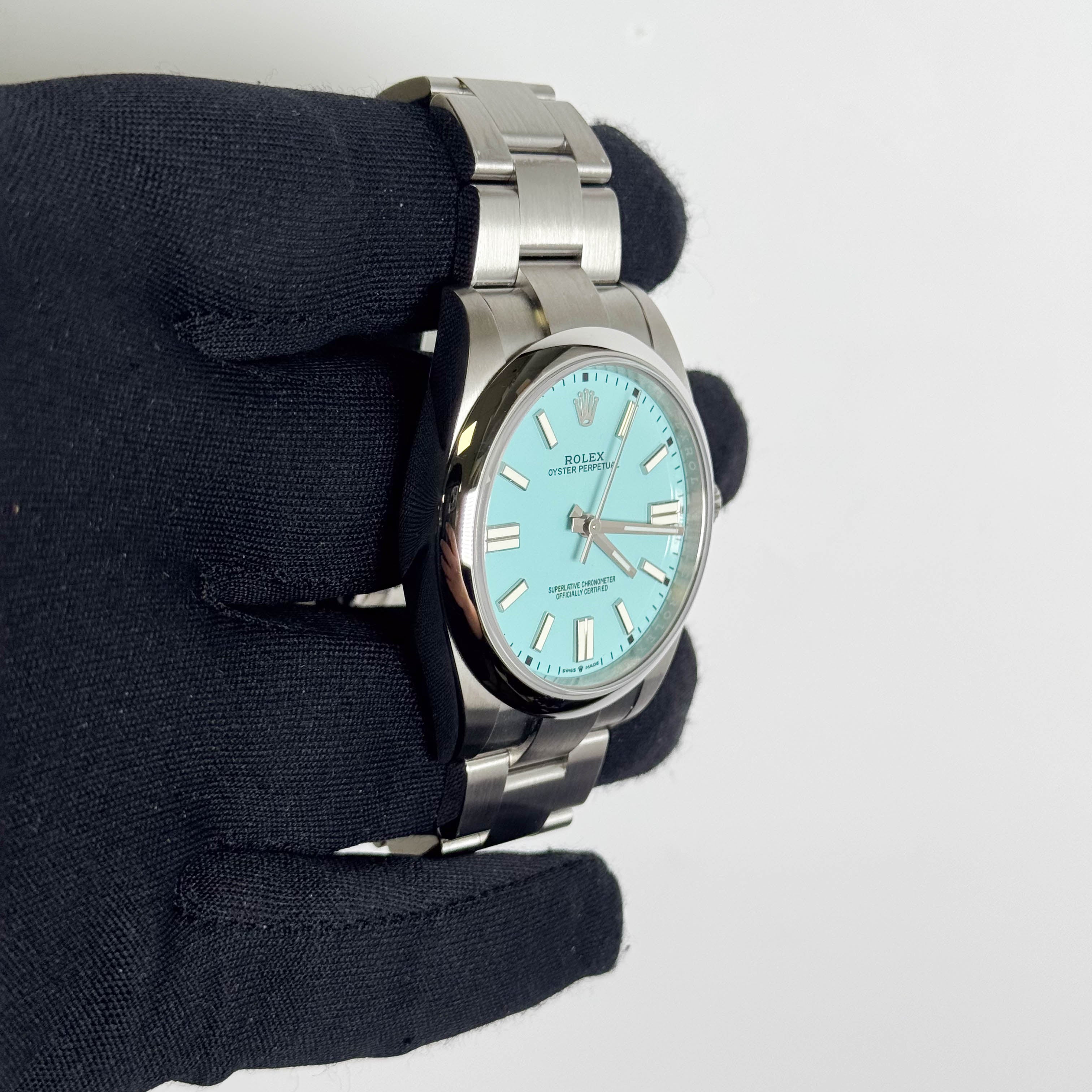 Rolex Oyster Perpetual 41mm Custom Turquoise Dial Watch Ref# 124300 - Happy Jewelers Fine Jewelry Lifetime Warranty