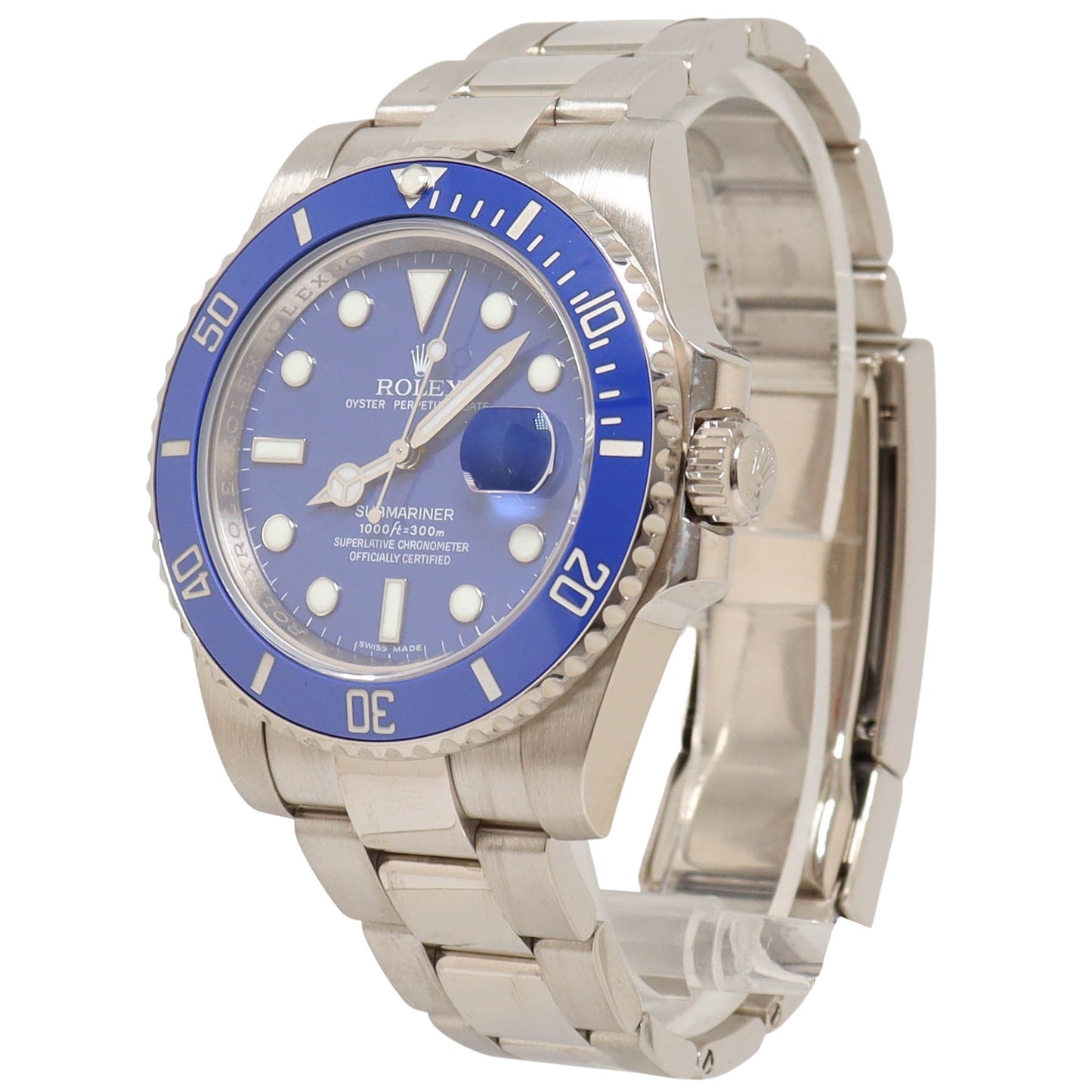 Rolex Submariner "Smurf" White Gold 40mm Blue Dot Dial Watch Reference# 116619 - Happy Jewelers Fine Jewelry Lifetime Warranty