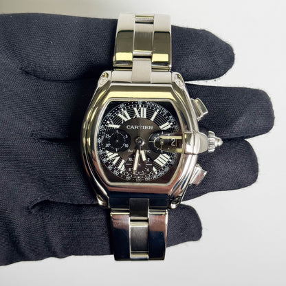 Cartier Roadster XL Stainless Steel 43mm Black Chronograph Dial Watch Ref# W62007X6 - Happy Jewelers Fine Jewelry Lifetime Warranty