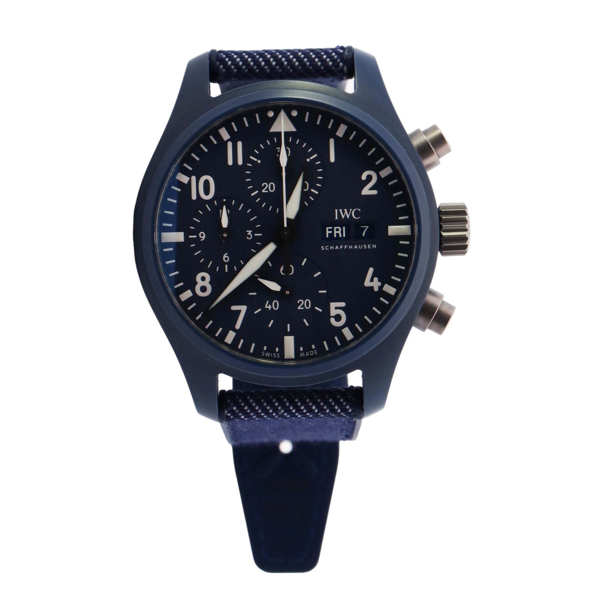 IWC Pilot Top Gun Oceana Ceramic 41mm Blue Chronograph Dial Watch Reference #: IW389404 - Happy Jewelers Fine Jewelry Lifetime Warranty