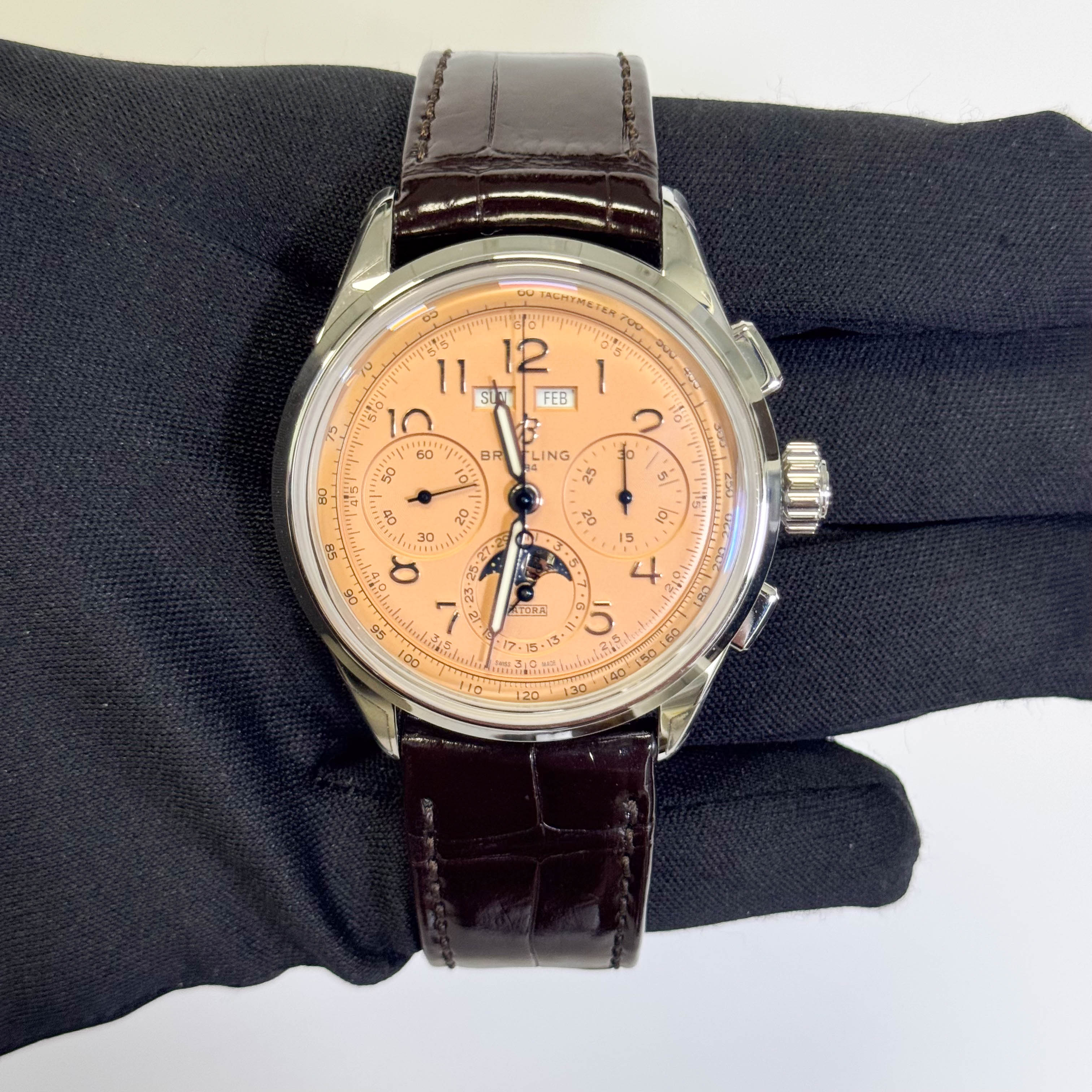 Breitling Premier B25 Datora 42mm Copper Dial Watch Ref# AB2510201K1P1