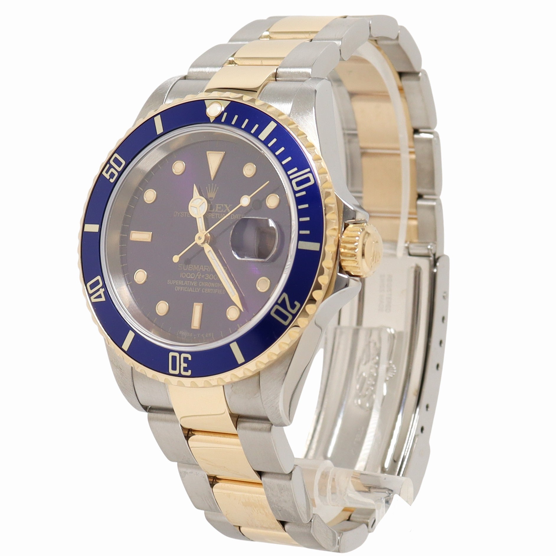 Rolex Submariner Date 40mm Yellow Gold & Stainless Steel Blue Dot Dial Watch Reference# 16613 - Happy Jewelers Fine Jewelry Lifetime Warranty