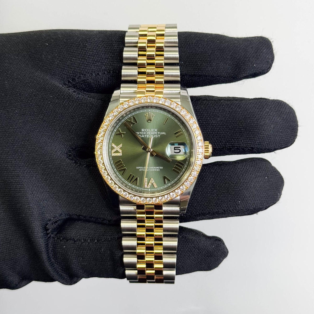 Rolex Datejust 36mm Green Roman Diamond Dial Ref# 126283RBR
