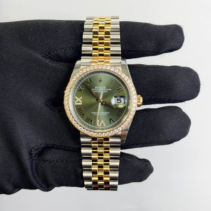 Rolex Datejust 36mm Green Roman Diamond Dial Ref# 126283RBR