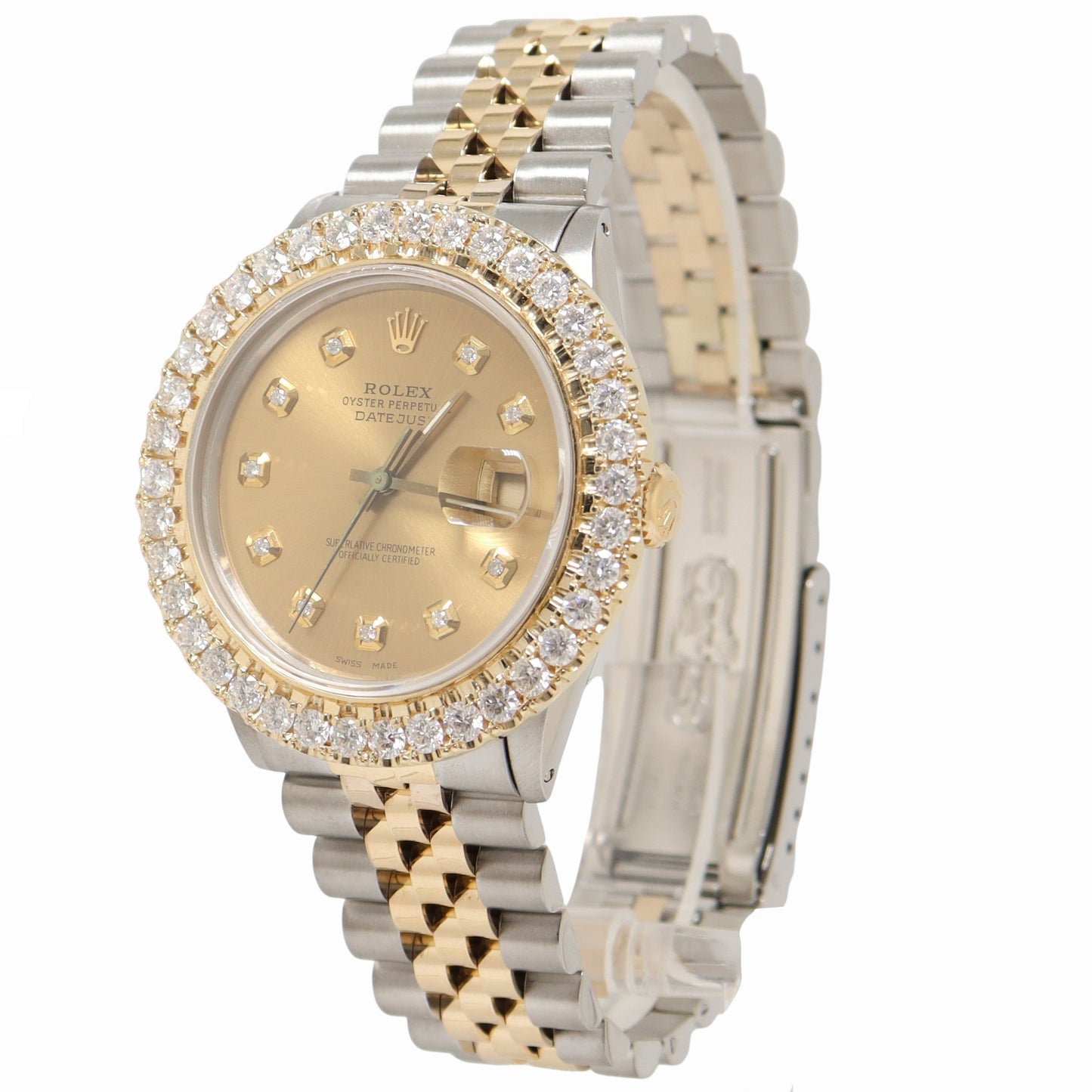 Rolex Datejust 36mm Yellow Gold & Stainless Steel Champagne Diamond Dial Watch Reference# 16013 - Happy Jewelers Fine Jewelry Lifetime Warranty