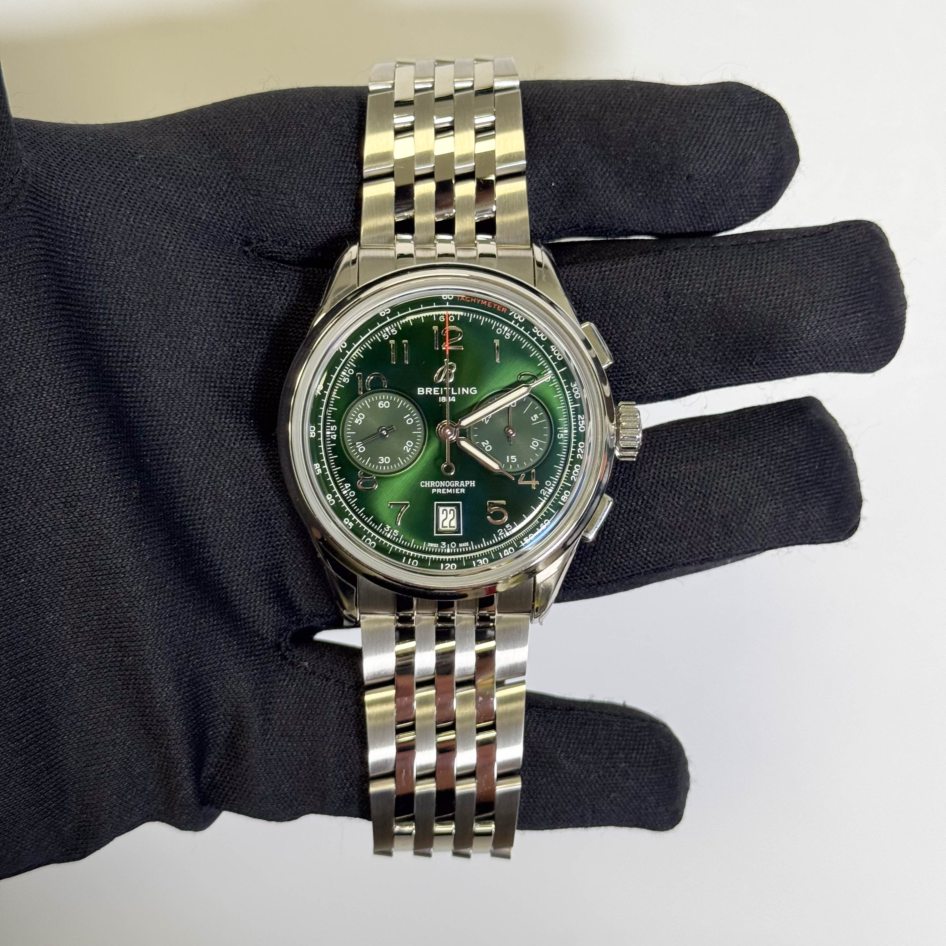 Breitling Premier B01 Chronograph Green Dial Watch Ref# AB0145371L1A1