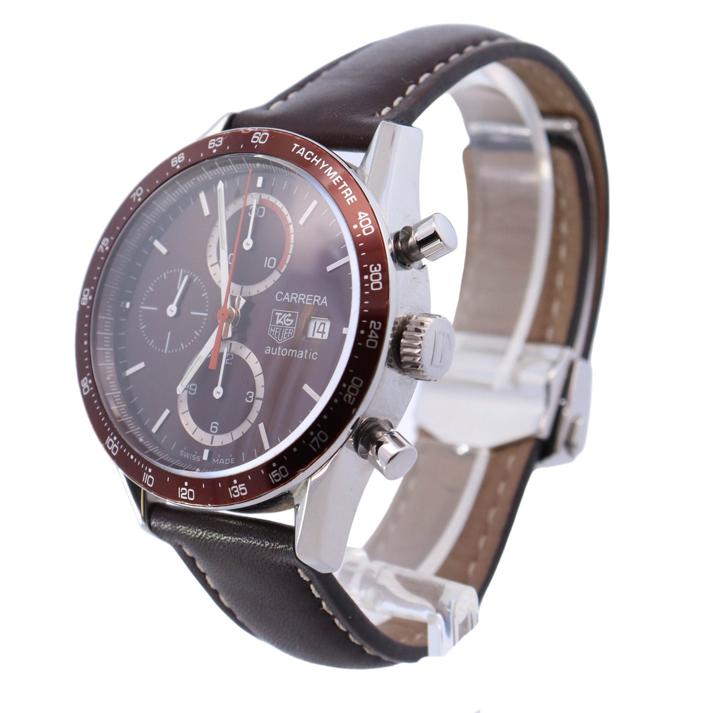 Tag Heuer Carerra Calibre 16 Stainless steel 41mm Brown Chronograph Stick Dial Watch Reference #: CV2013-0