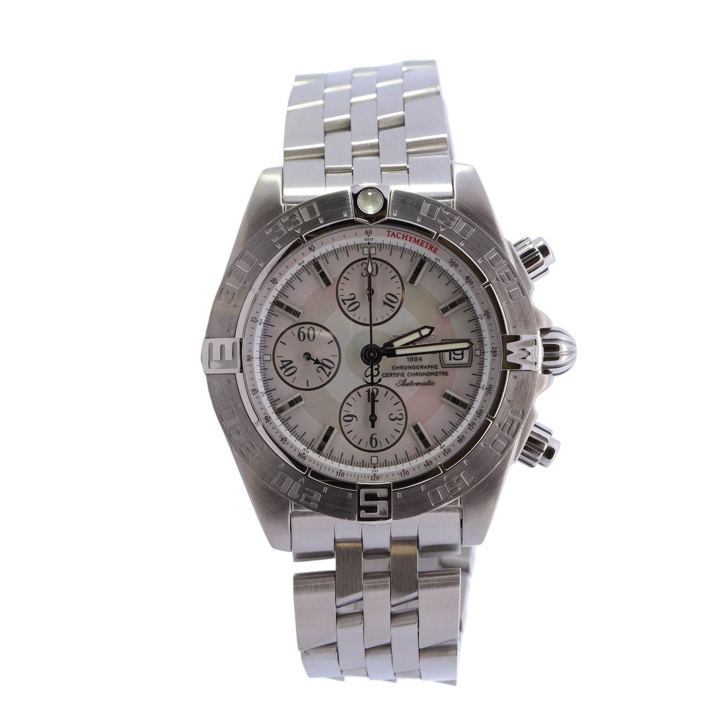 Breitling Galatic Stainless Steel 44mm MOP Chronograph Dial Watch Reference# A13364