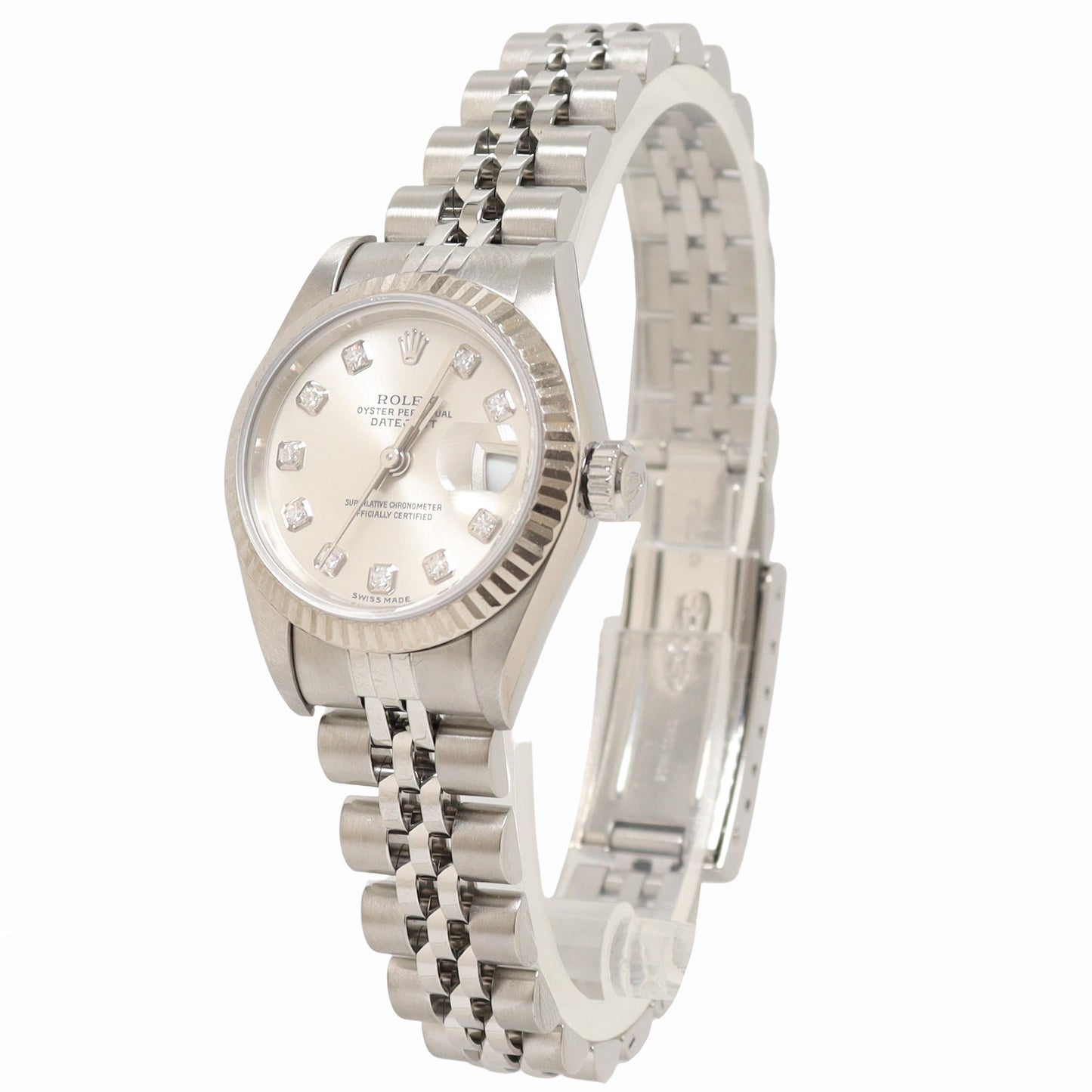 Rolex Date Stainless Steel 26mm White MOP Diamond Dial Watch | Ref#  69240 - Happy Jewelers Fine Jewelry Lifetime Warranty