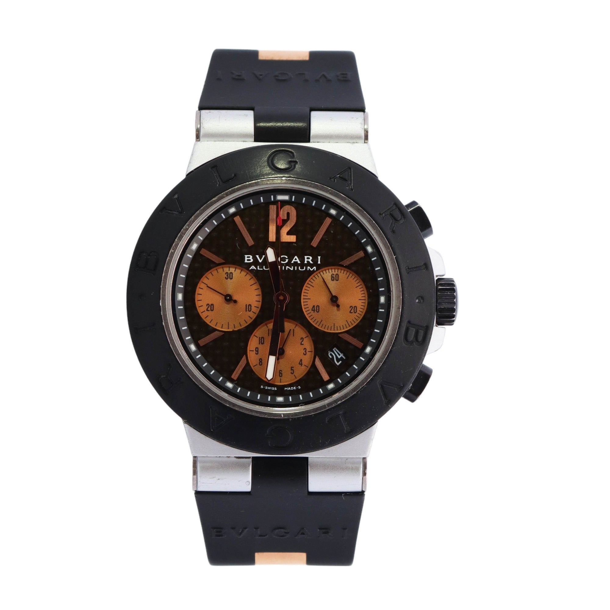 Bvlgari Diagono Aluminum 44mm Carbon Arabic & Stick Dial Watch Reference# AC44TA - Happy Jewelers Fine Jewelry Lifetime Warranty