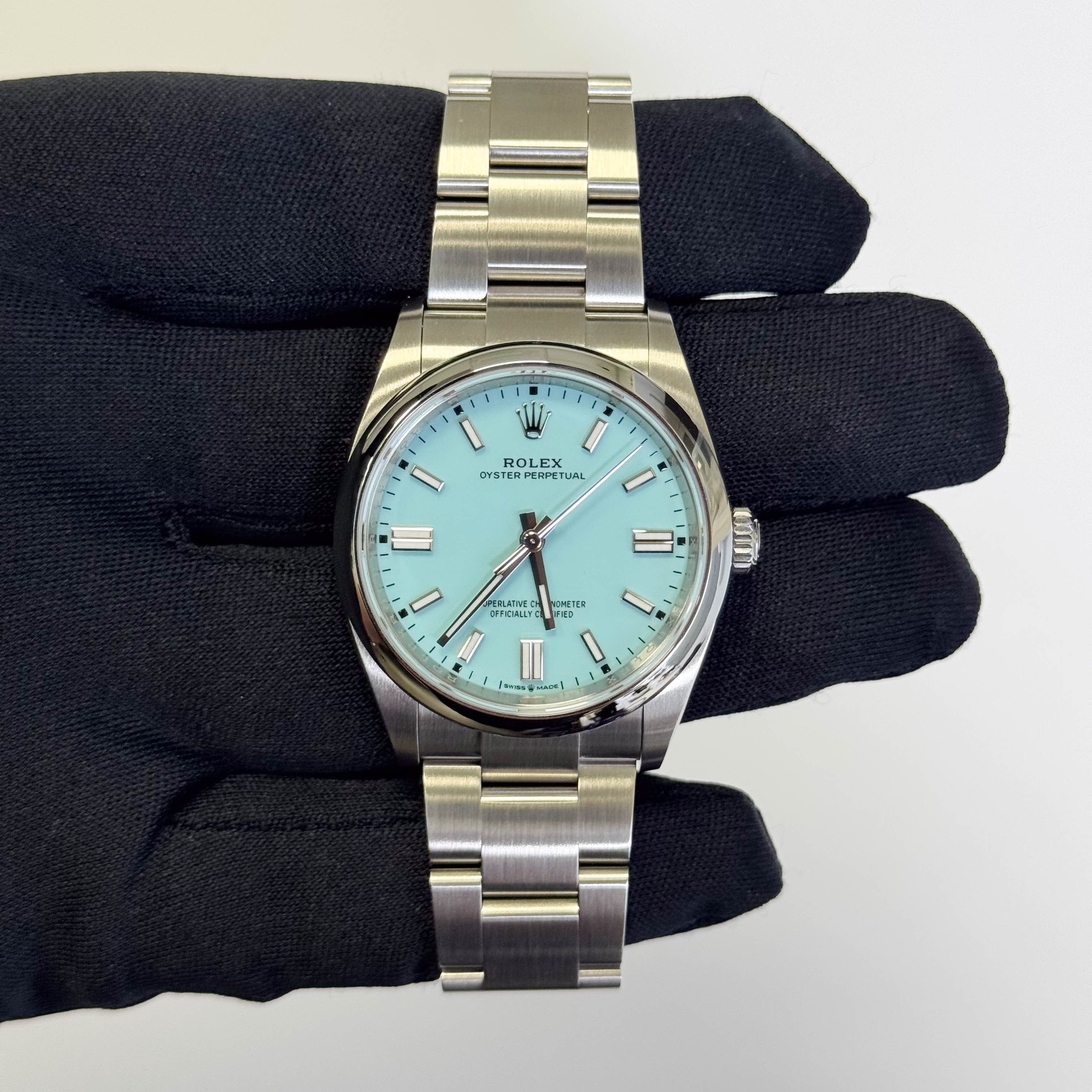 Rolex Oyster Perpetual 36mm Turquoise Blue Dial Watch Ref# 126000 - Happy Jewelers Fine Jewelry Lifetime Warranty