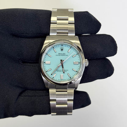 Rolex Oyster Perpetual 36mm Turquoise Blue Dial Watch Ref# 126000 - Happy Jewelers Fine Jewelry Lifetime Warranty