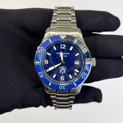 Montblanc 1858 Iced Sea Stainless Steel 41mm Glacier Blue Dial Watch Ref# 129369 - Happy Jewelers Fine Jewelry Lifetime Warranty