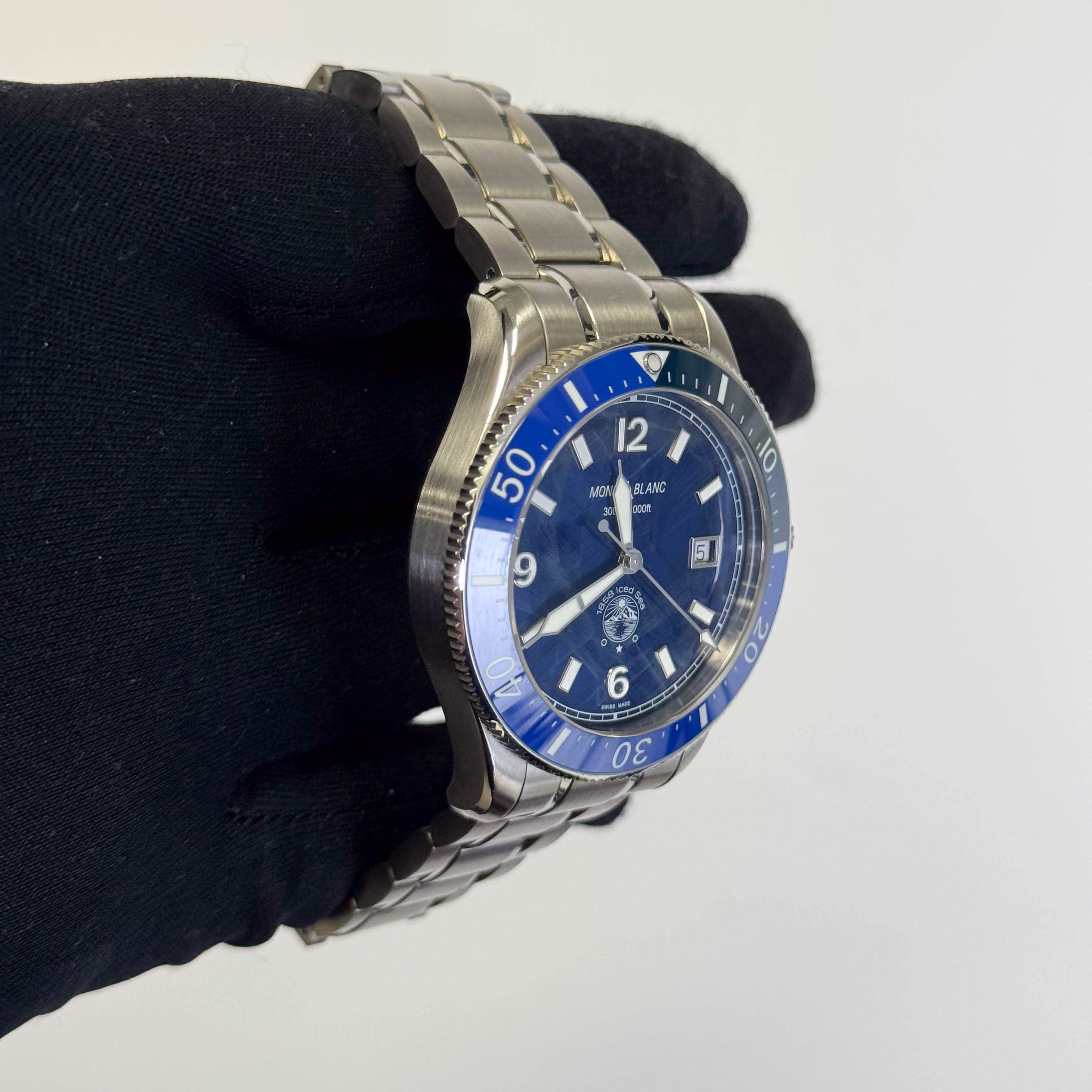 Montblanc 1858 Iced Sea Stainless Steel 41mm Glacier Blue Dial Watch Ref# 129369 - Happy Jewelers Fine Jewelry Lifetime Warranty