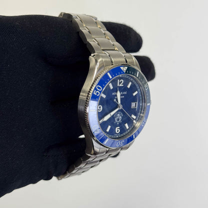 Montblanc 1858 Iced Sea Stainless Steel 41mm Glacier Blue Dial Watch Ref# 129369 - Happy Jewelers Fine Jewelry Lifetime Warranty
