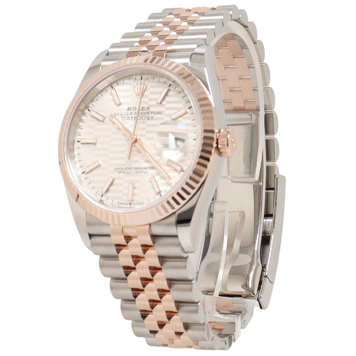 Rolex Datejust Two Tone Everose Gold and Stainless Steel 36mm Silver Fluted Motif Stick Dial Watch Reference# 126231 - Happy Jewelers Fine Jewelry Lifetime Warranty