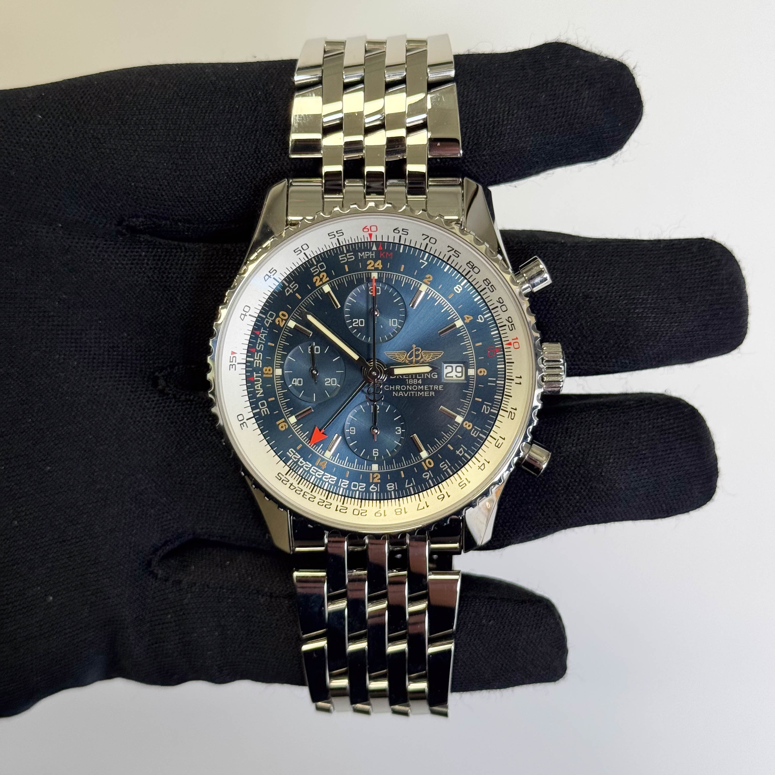 Breitling Navitimer World 46mm Blue Chonograph Dial Watch Ref