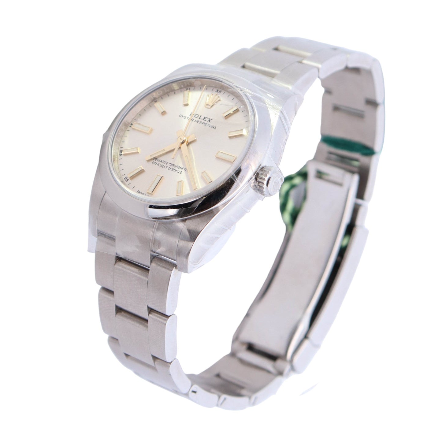 Rolex Oyster Perpetual Stainless Steel 34mm Silver Stick Dial Watch Ref# 124200 - Happy Jewelers Fine Jewelry Lifetime Warranty