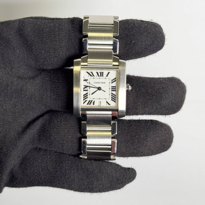 Cartier Tank Française Stainless Steel 28mm White Dial Watch Ref# W51002Q3