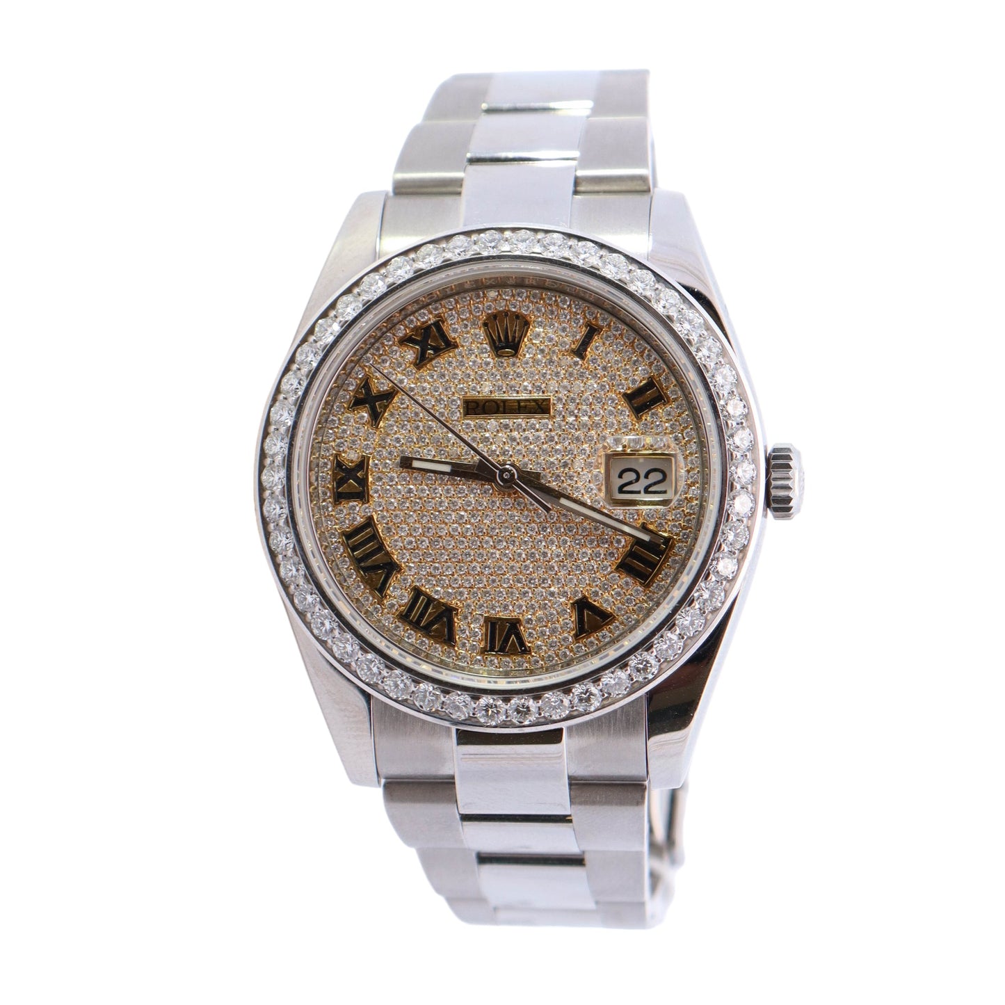 Rolex Datejust 41mm Stainless Steel Custom Pave Roman Dial Watch Reference# 126300 - Happy Jewelers Fine Jewelry Lifetime Warranty