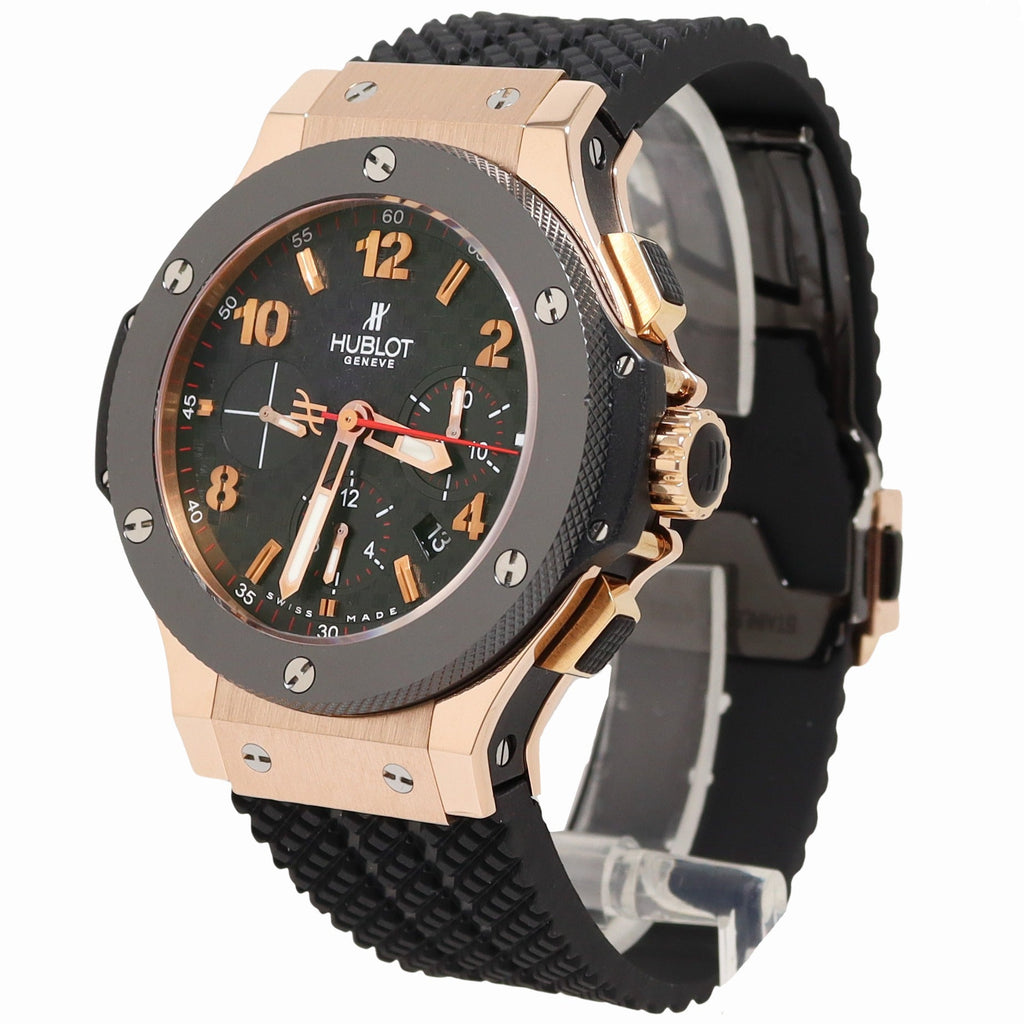 Hublot Big Bang Rose Gold 44mm Black Chronograph Dial Watch Reference#: 301.PB.131.RX - Happy Jewelers Fine Jewelry Lifetime Warranty