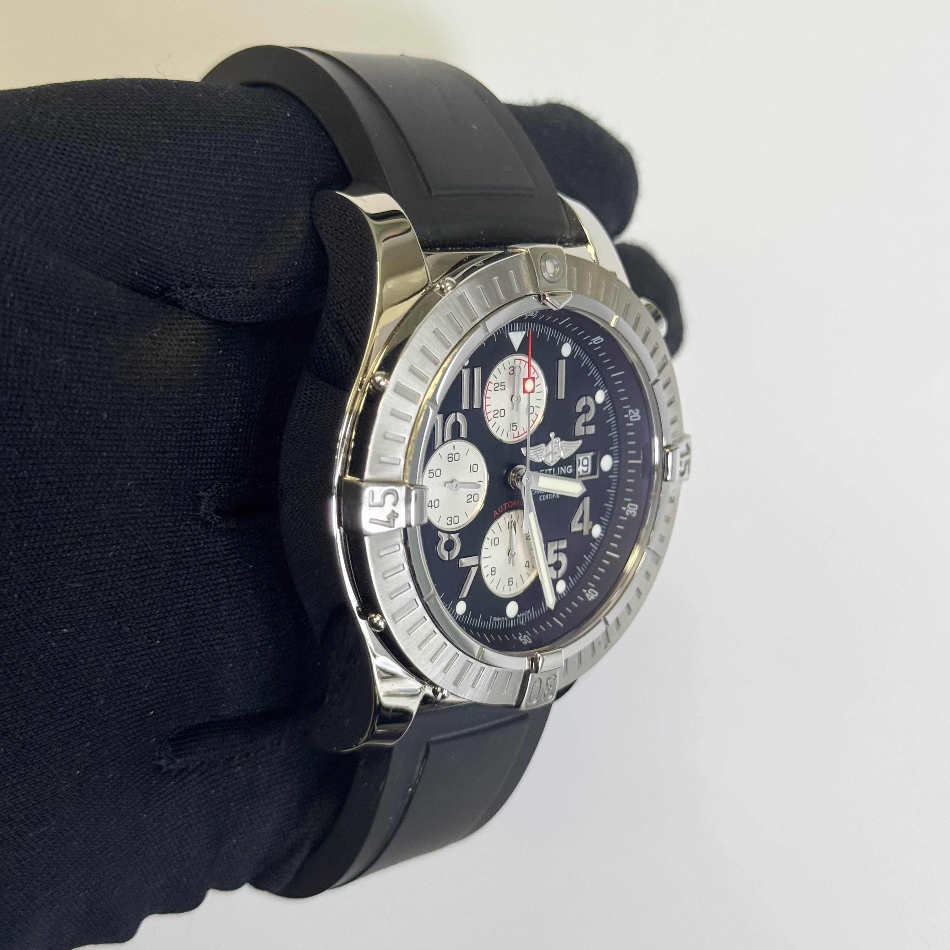 Breitling Super Avenger Stainless Steel 48mm Black Dial Watch Ref# A13370 - Happy Jewelers Fine Jewelry Lifetime Warranty