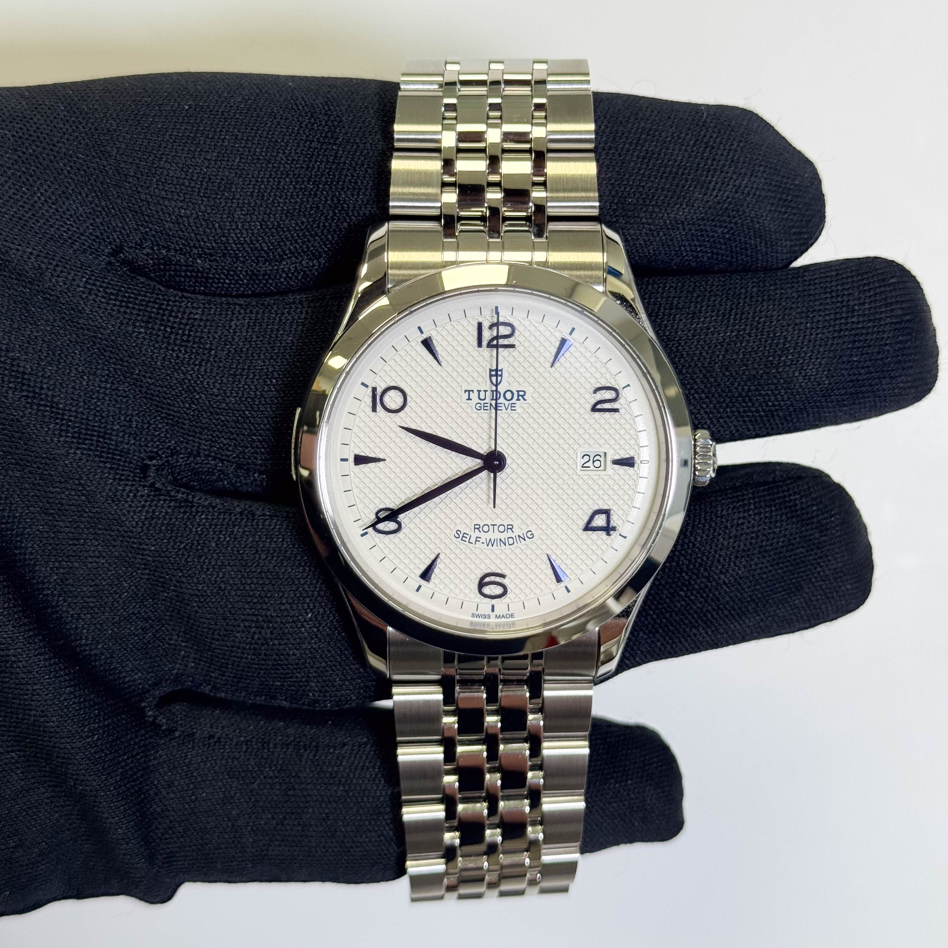 Tudor 1926 White Dial with Blue stick and Arabic Numbers Watch Ref# 91650 - Happy Jewelers Fine Jewelry Lifetime Warranty