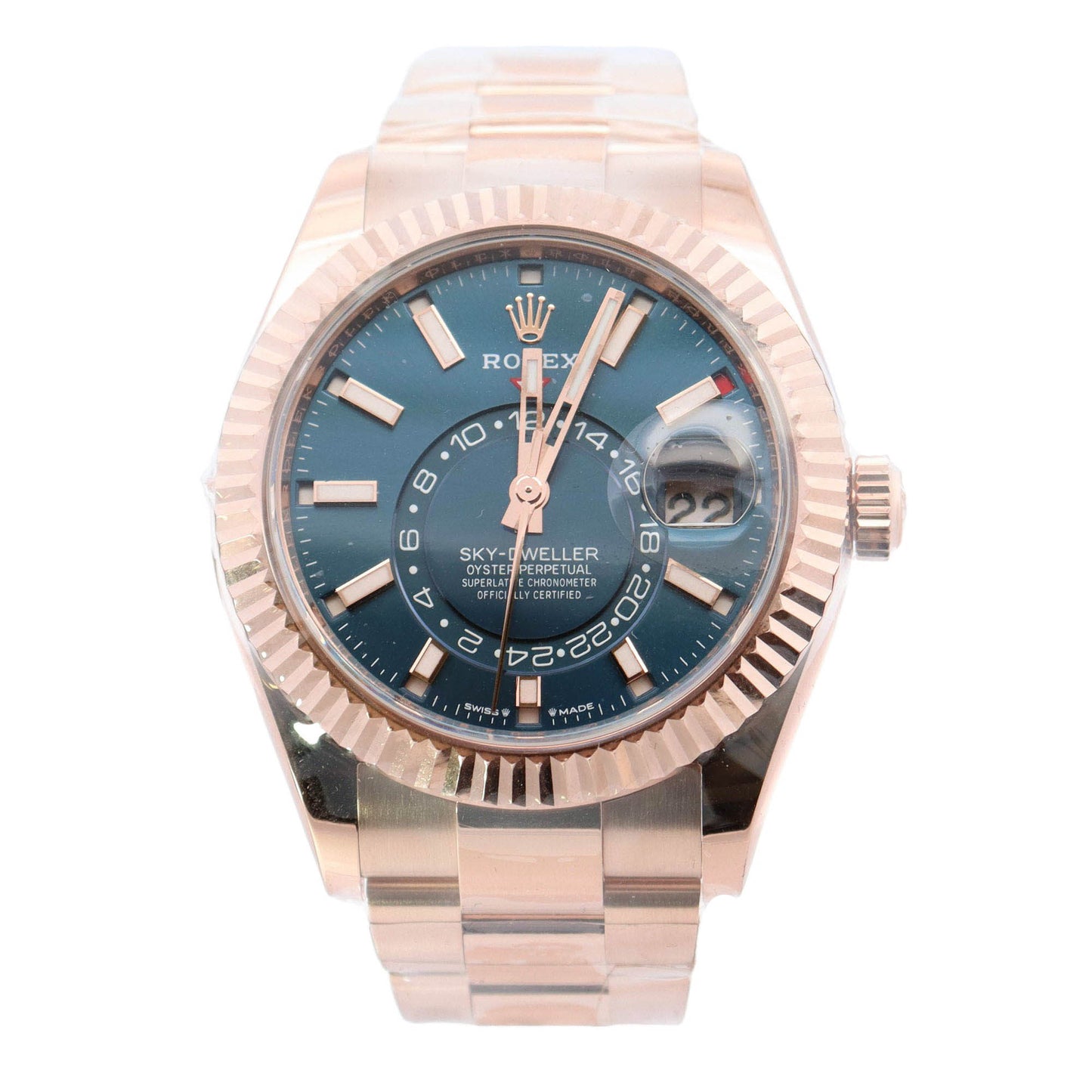 Rolex Sky Dweller Rose Gold 42mm Blue Stick Dial Watch Reference #: 336935 - Happy Jewelers Fine Jewelry Lifetime Warranty