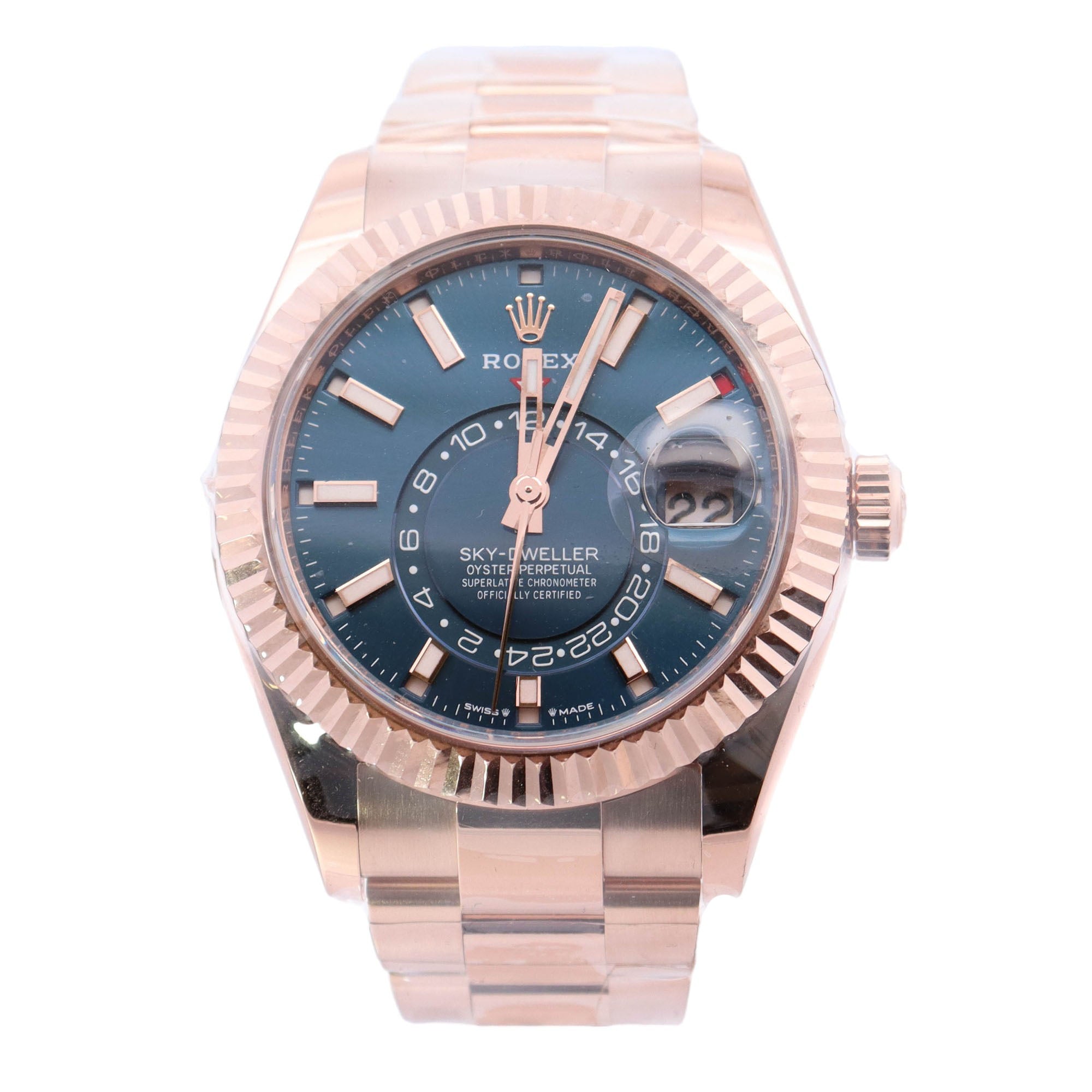 Rolex Sky Dweller Rose Gold 42mm Blue Stick Dial Watch White Reference #: 336935 - Happy Jewelers Fine Jewelry Lifetime Warranty