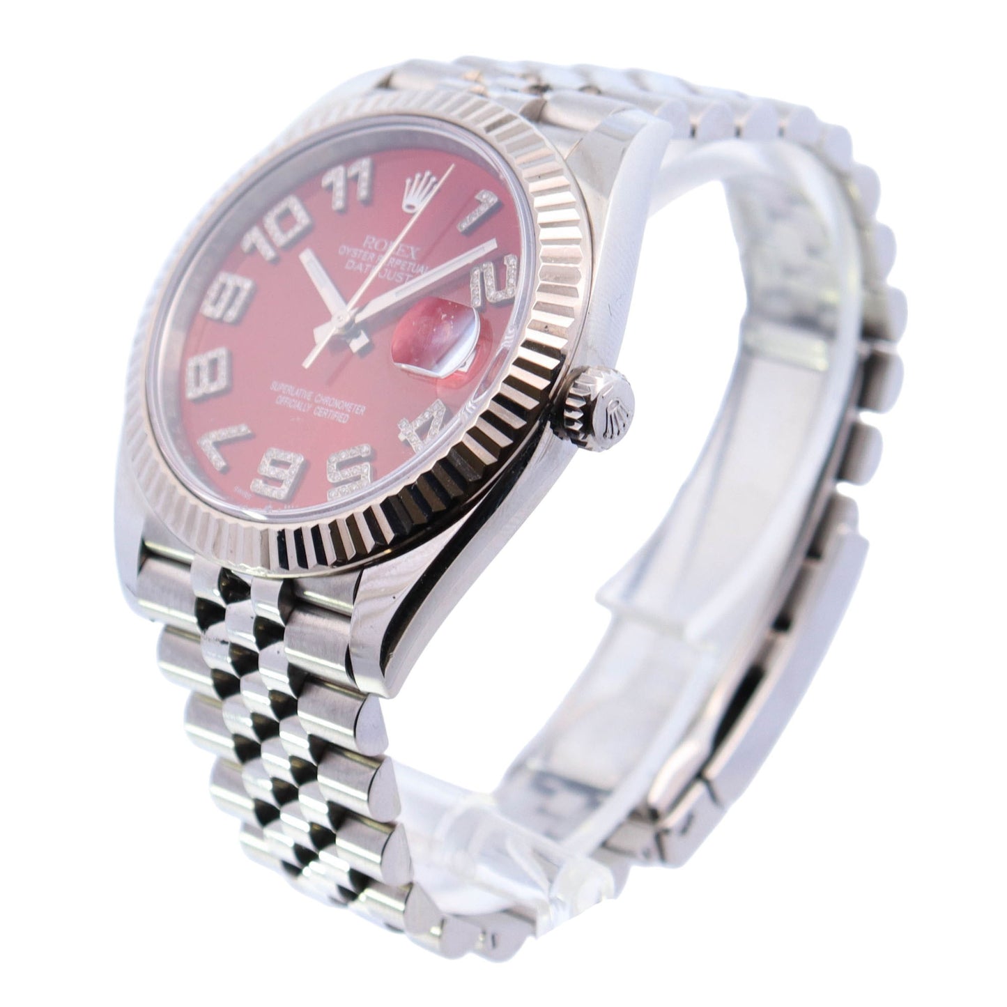 Rolex Datejust Stainless Steel 41mm Aftermarket Red Diamond Arabic Dial Watch Reference #: 126334 - Happy Jewelers Fine Jewelry Lifetime Warranty