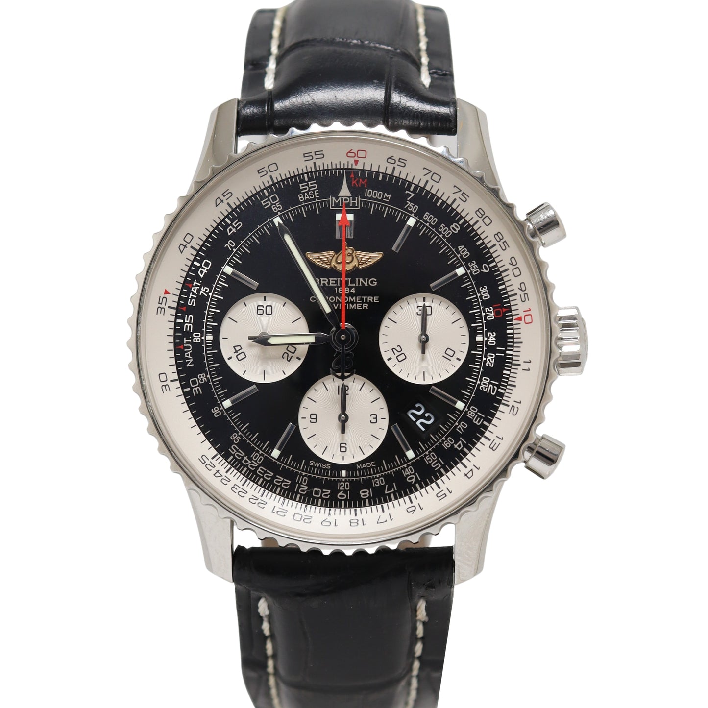 Breitling Navitimer Stainless Steel 42mm Black Chronograph Dial Watch Reference #: AB0120 - Happy Jewelers Fine Jewelry Lifetime Warranty
