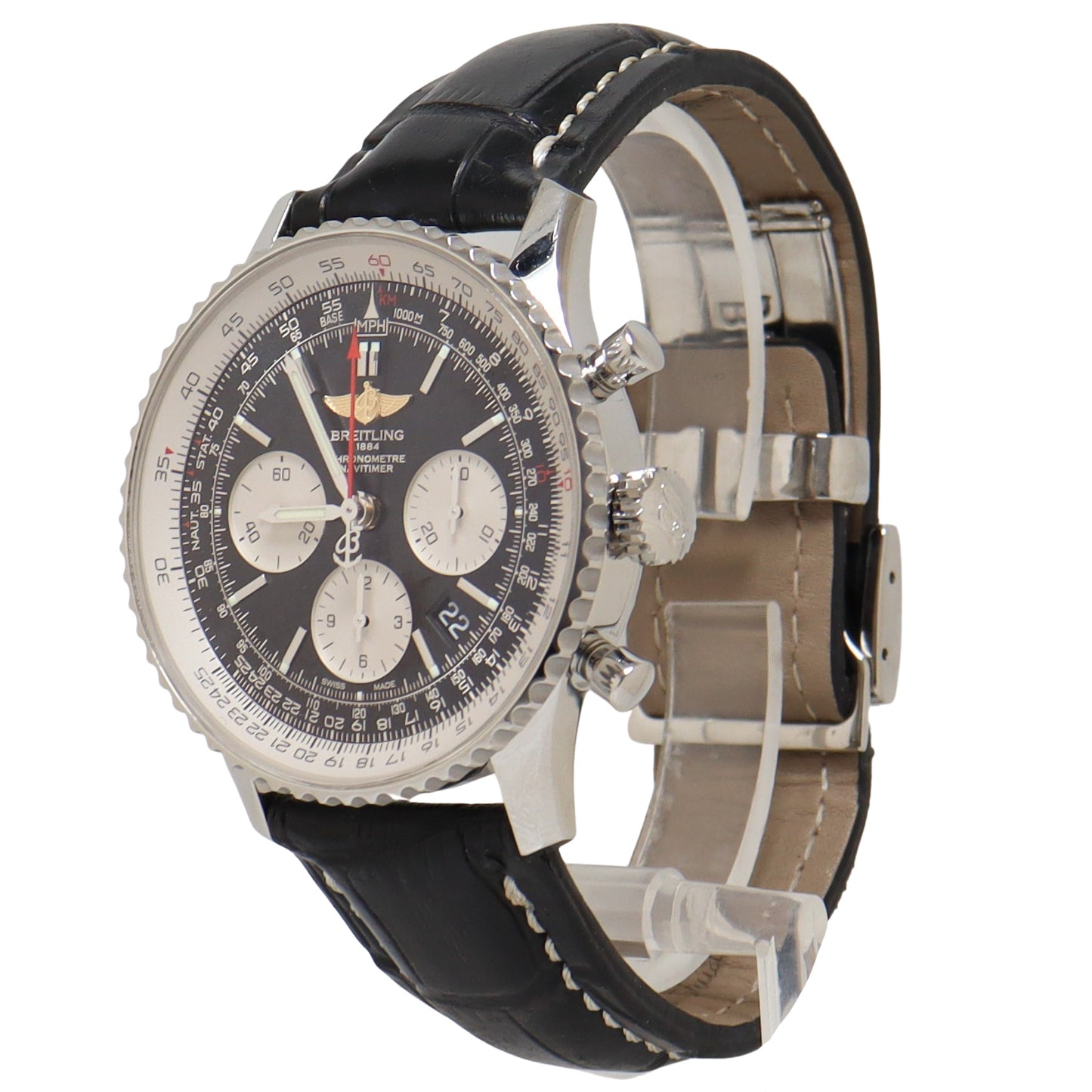 Breitling Navitimer Stainless Steel 42mm Black Chronograph Dial Watch Reference #: AB0120 - Happy Jewelers Fine Jewelry Lifetime Warranty