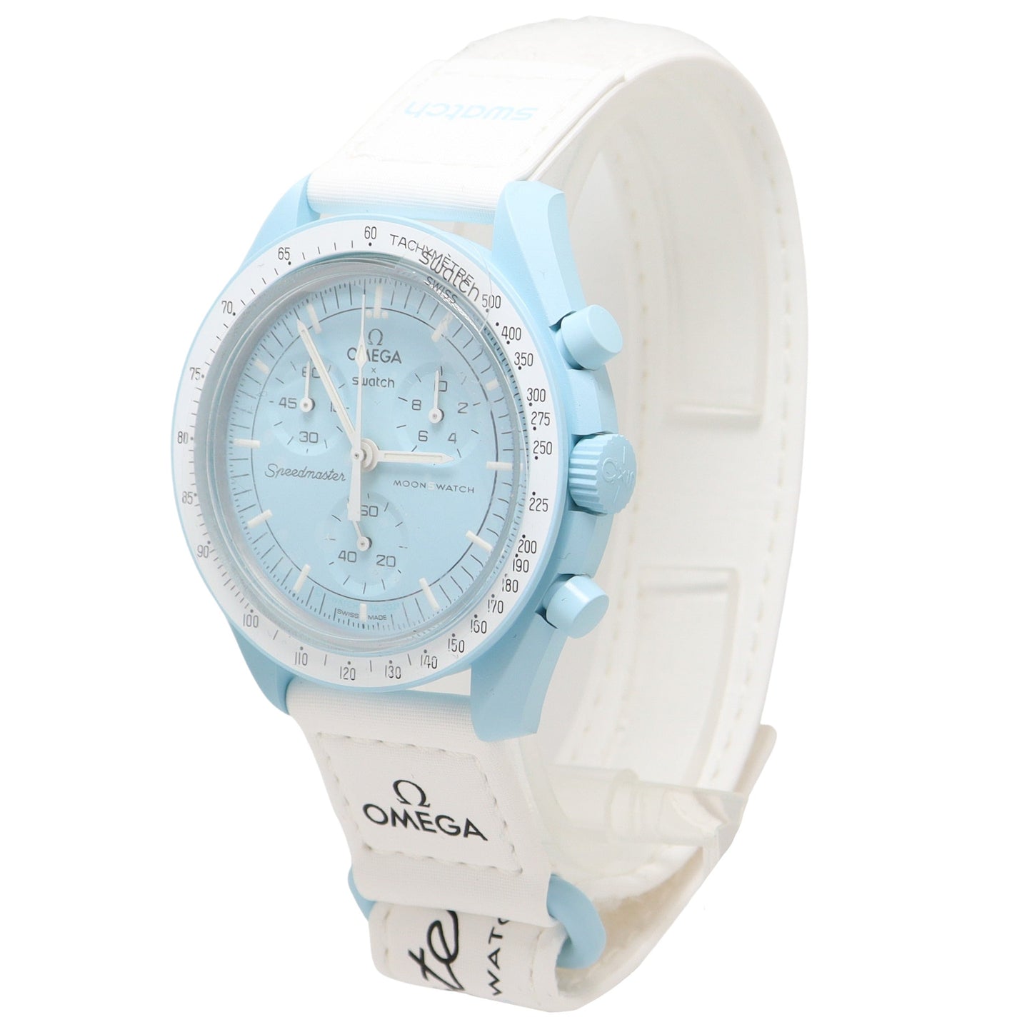 Omega x Swatch Moonswatch 42mm Sky Blue Chronograph Dial Watch - Happy Jewelers Fine Jewelry Lifetime Warranty