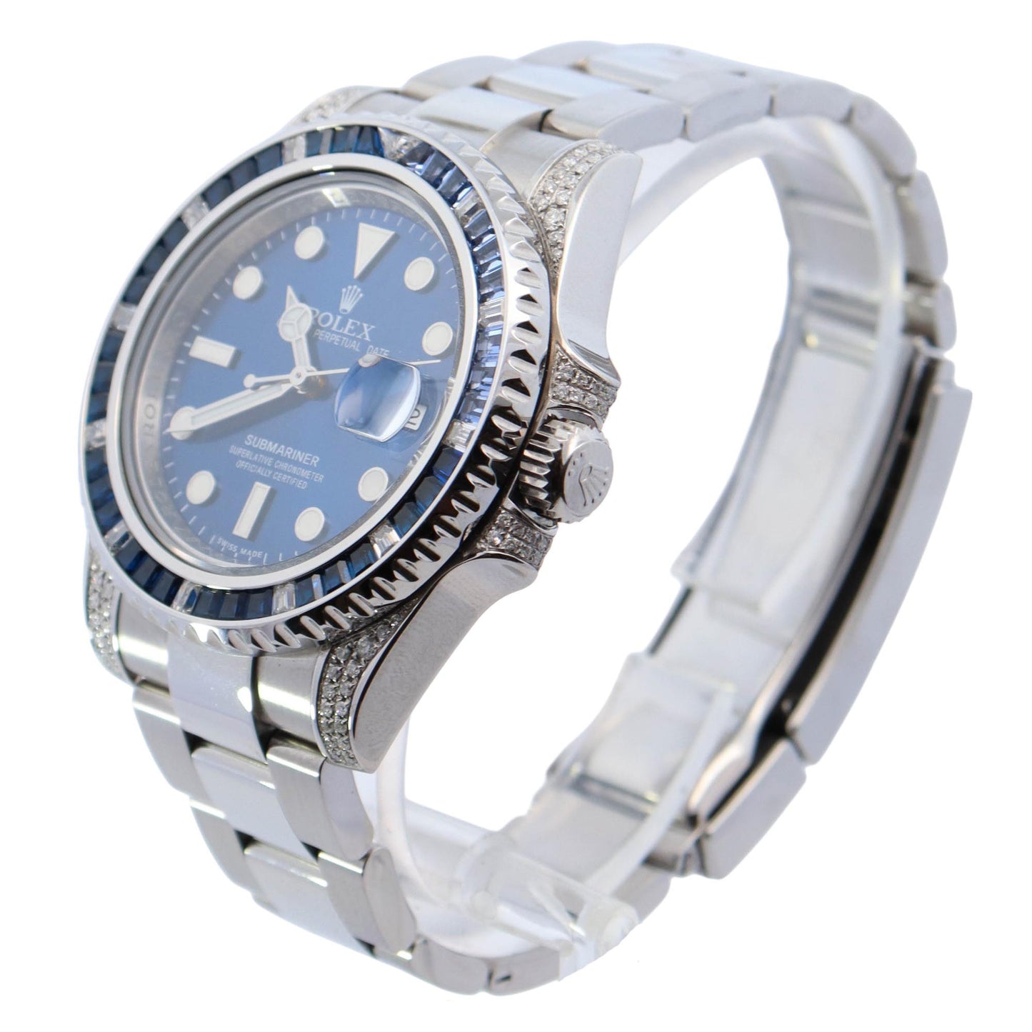 Rolex Submariner Stainless Steel 40mm Aftermarket Blue Dot Dial Watch Reference# 116610LN