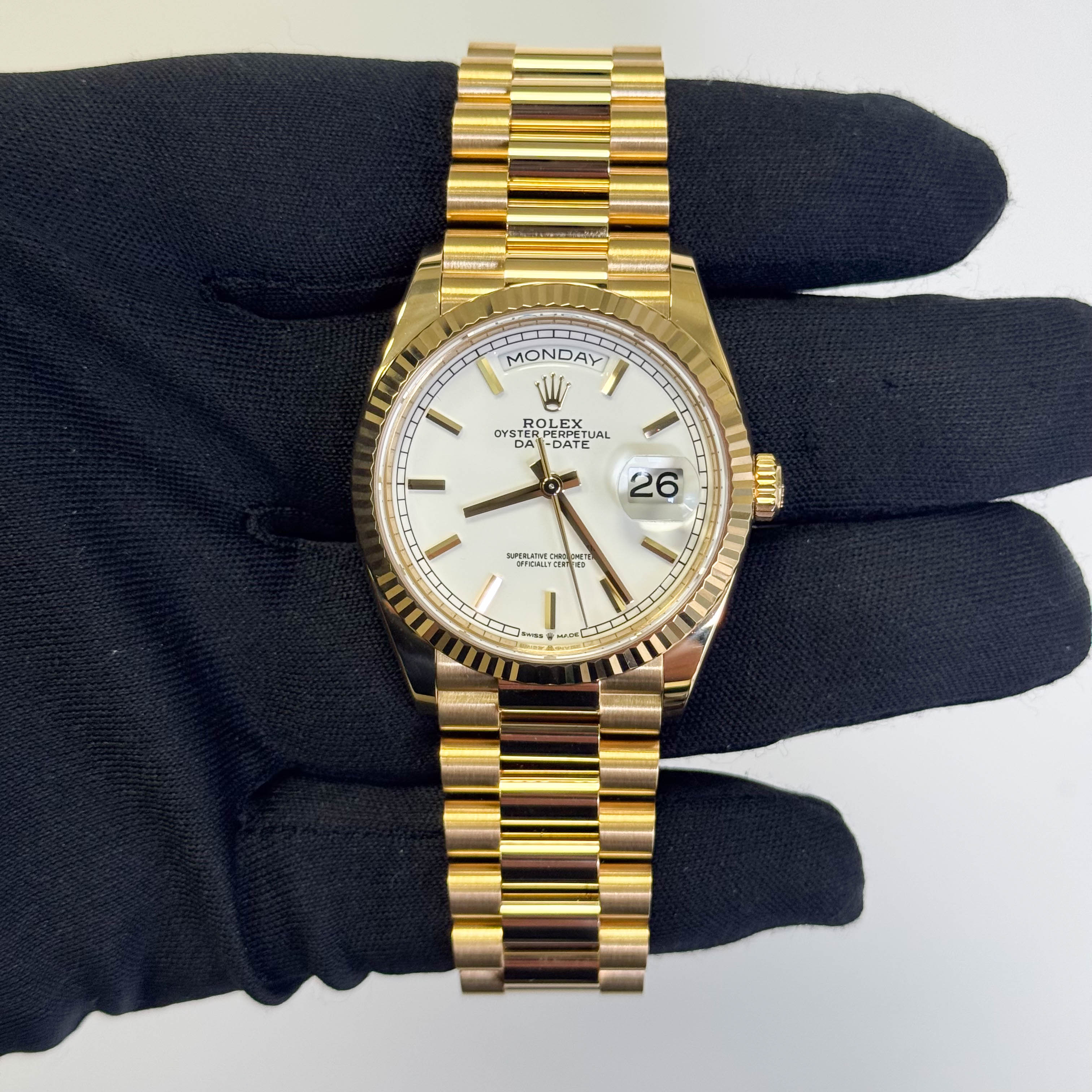 Rolex Day-Date 36mm White Dial Watch Ref# 128238 - Happy Jewelers Fine Jewelry Lifetime Warranty