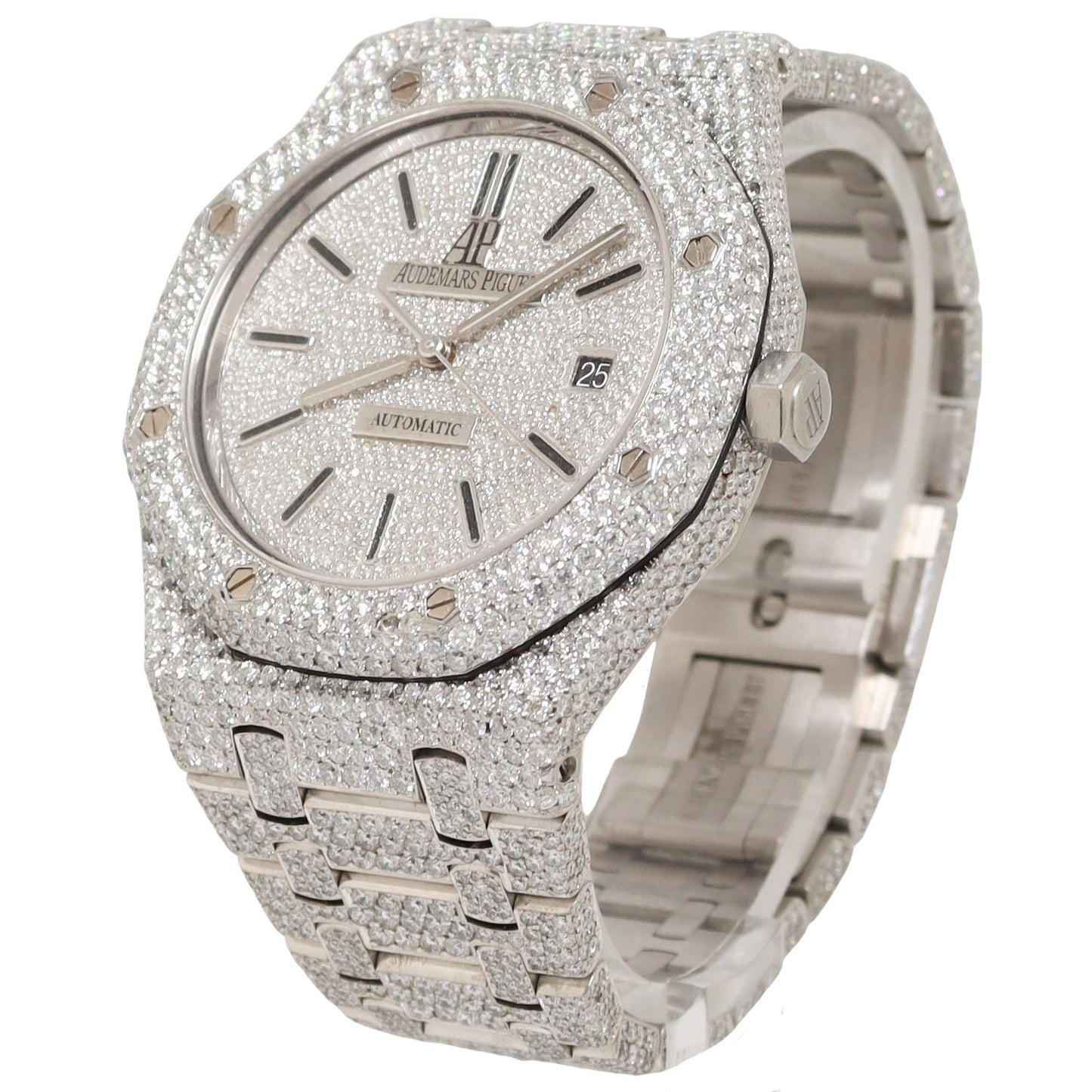 Audemars Piguet Royal Oak 41mm ICED OUT Stainless Steel Pave Diamond Dial Watch - Happy Jewelers Fine Jewelry Lifetime Warranty