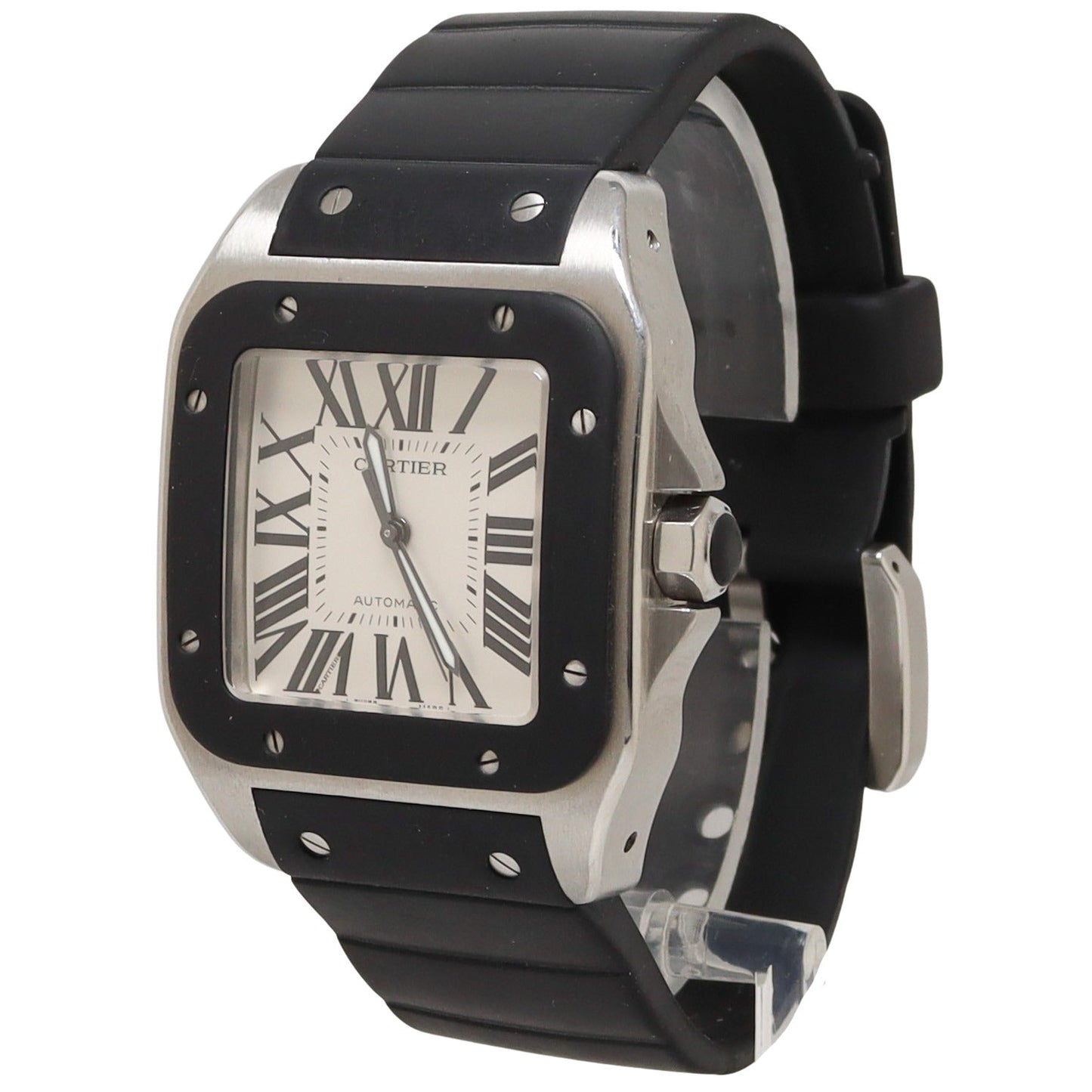 Cartier Santos 100 Stainless Steel 39mm White Roman Dial Watch Reference# W20121U2 - Happy Jewelers Fine Jewelry Lifetime Warranty