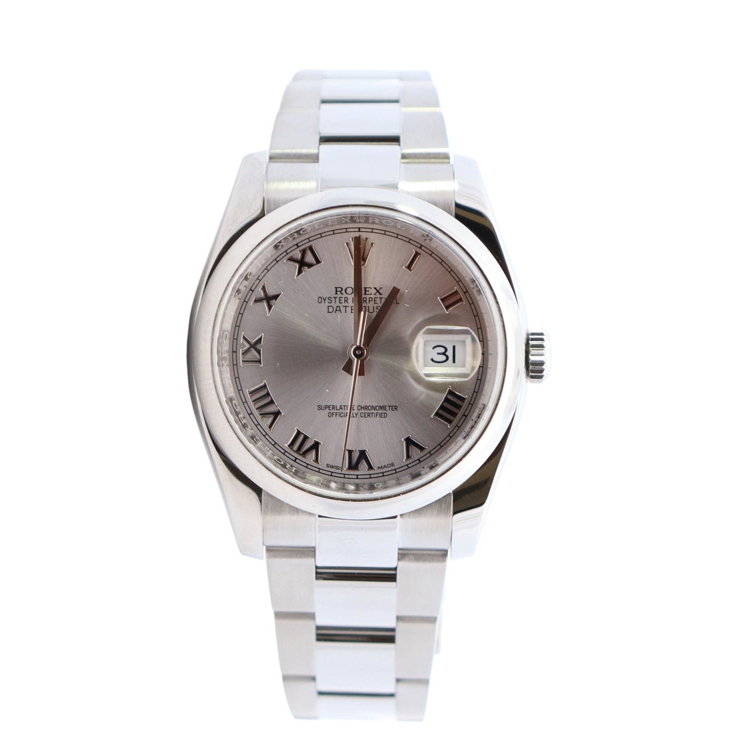 Rolex Datejust Stainless Steel 36mm Silver Roman Dial Watch Reference #: 116200